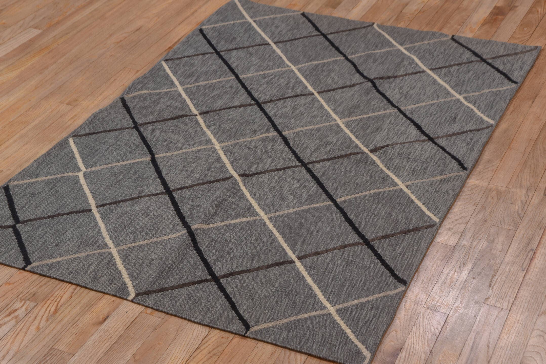 3' x 5' one-of-a-kind handmade vintage Kilim small size rug. Color palette: gray, charcoal, ivory, brown, black