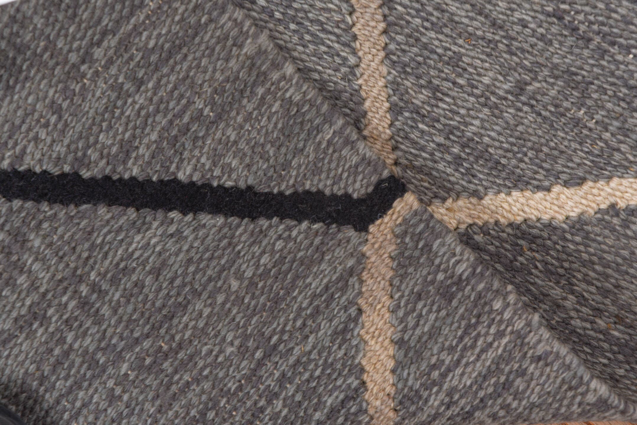 3' x 5' one-of-a-kind handmade vintage Kilim small size rug. Color palette: gray, charcoal, ivory, brown, black