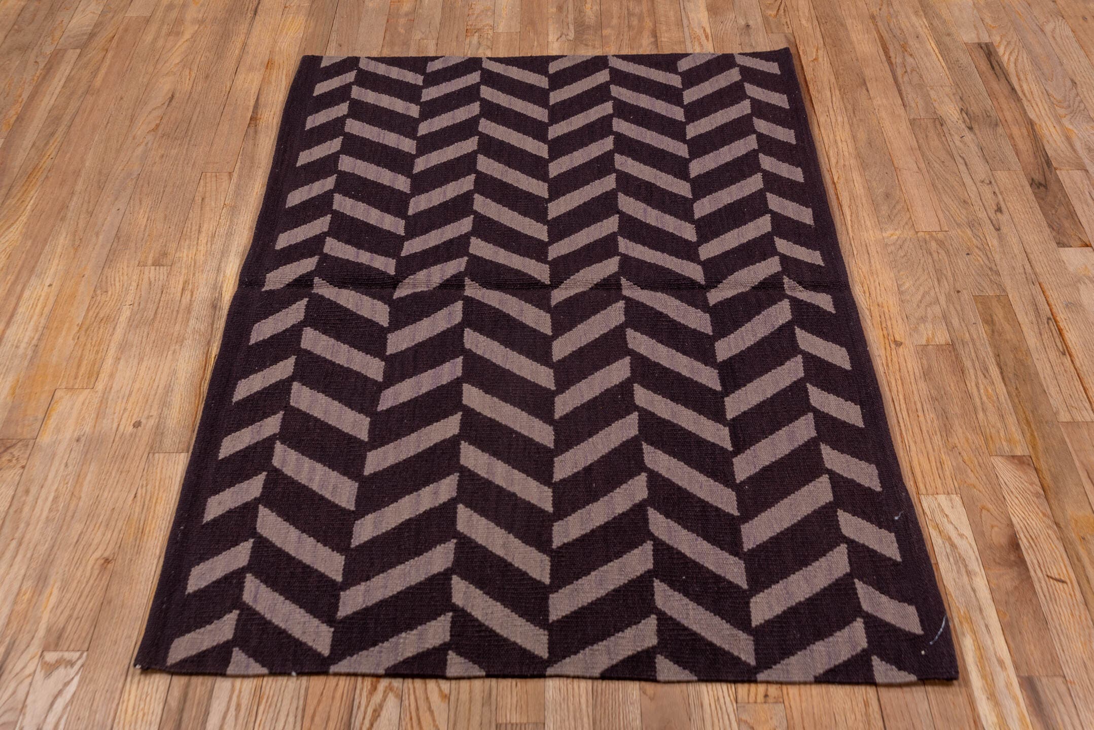 3' x 5' one-of-a-kind handmade vintage Kilim small size rug. Color palette: brown, taupe, beige, gray