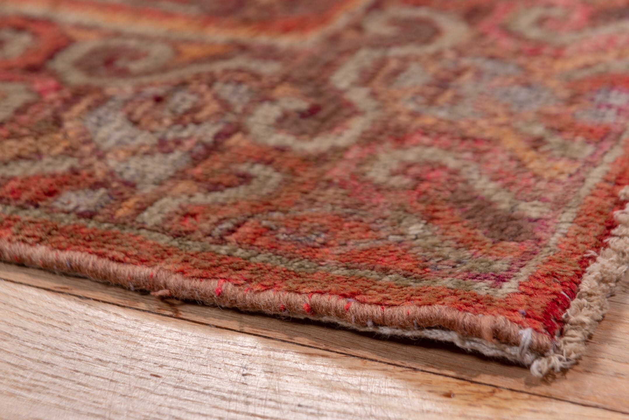 5' x 10' one-of-a-kind handmade vintage Khotan medium size rug. Color palette: rose, rust, taupe, terra cotta, dusty blue