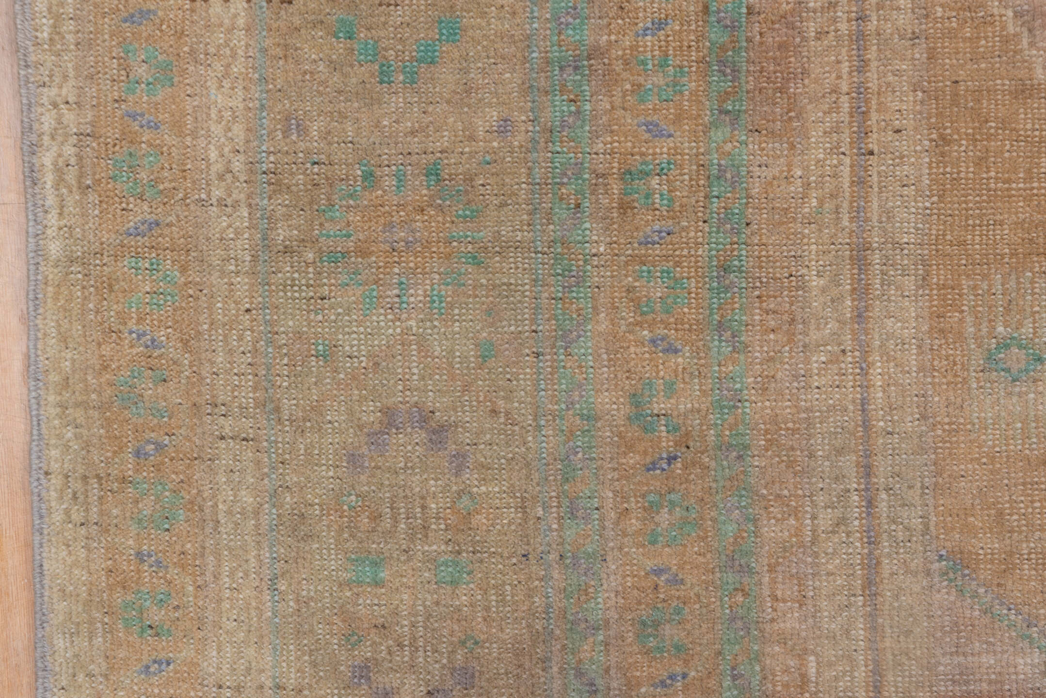 5' x 8' one-of-a-kind handmade antique Oushak medium size rug. Color palette: beige, taupe, aqua, ivory, lavender, sand