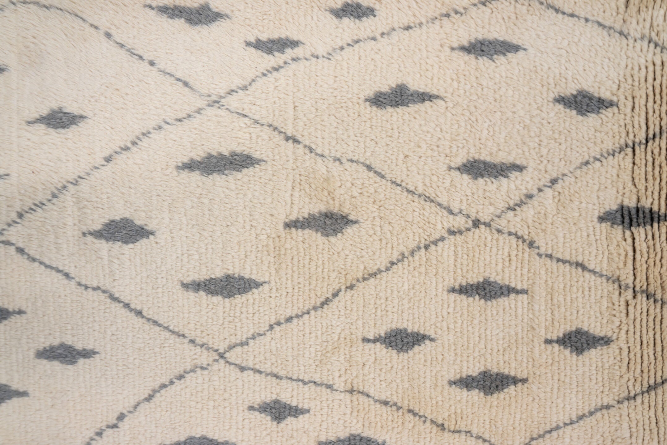 3' x 13' one-of-a-kind handmade vintage Moroccan runner rug. Color palette: antiquewhite, dark gray, gray, light gray, linen