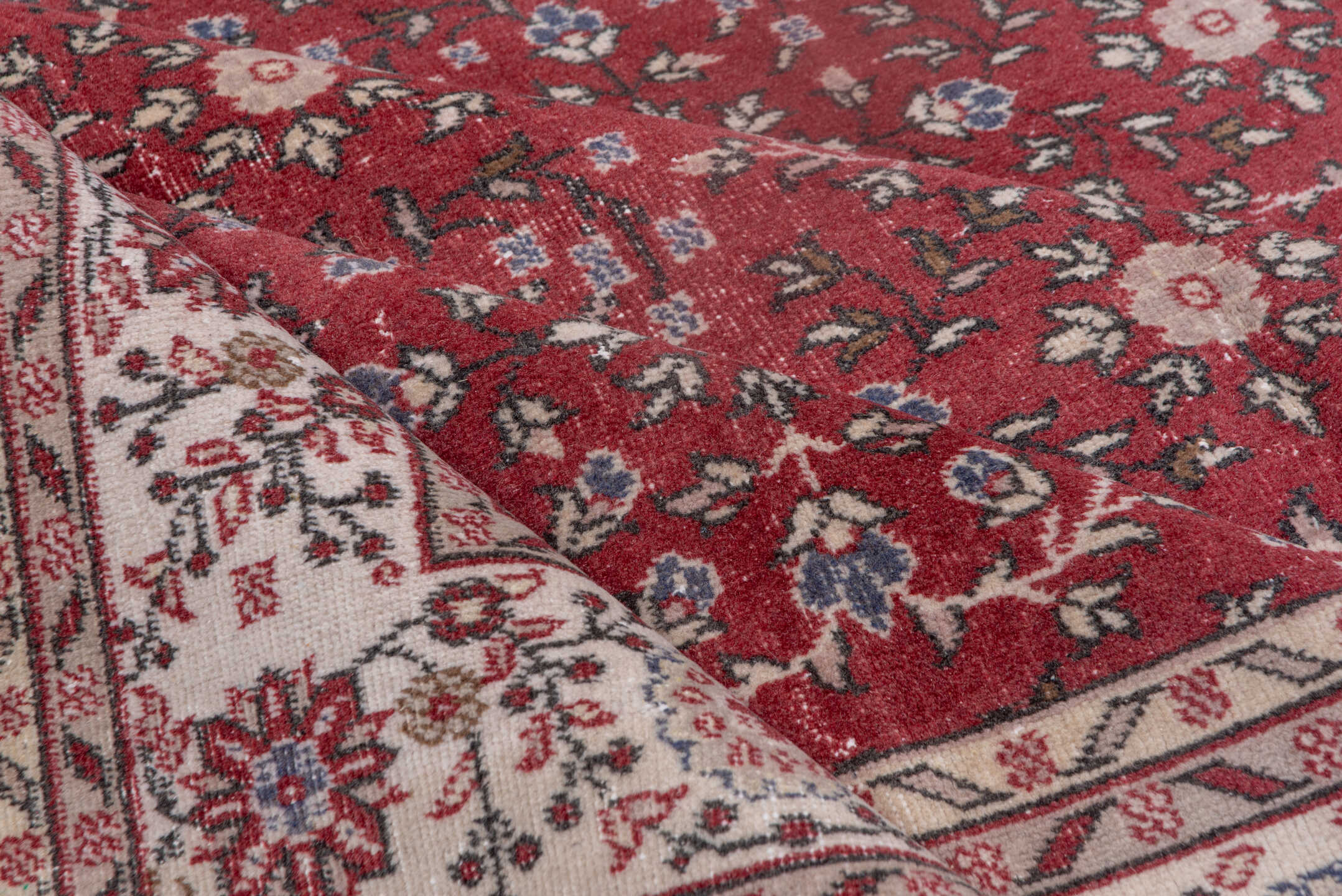 9' x 13' one-of-a-kind handmade vintage Sparta large size rug. Color palette: brown, gray, light gray, off-white, pink, red