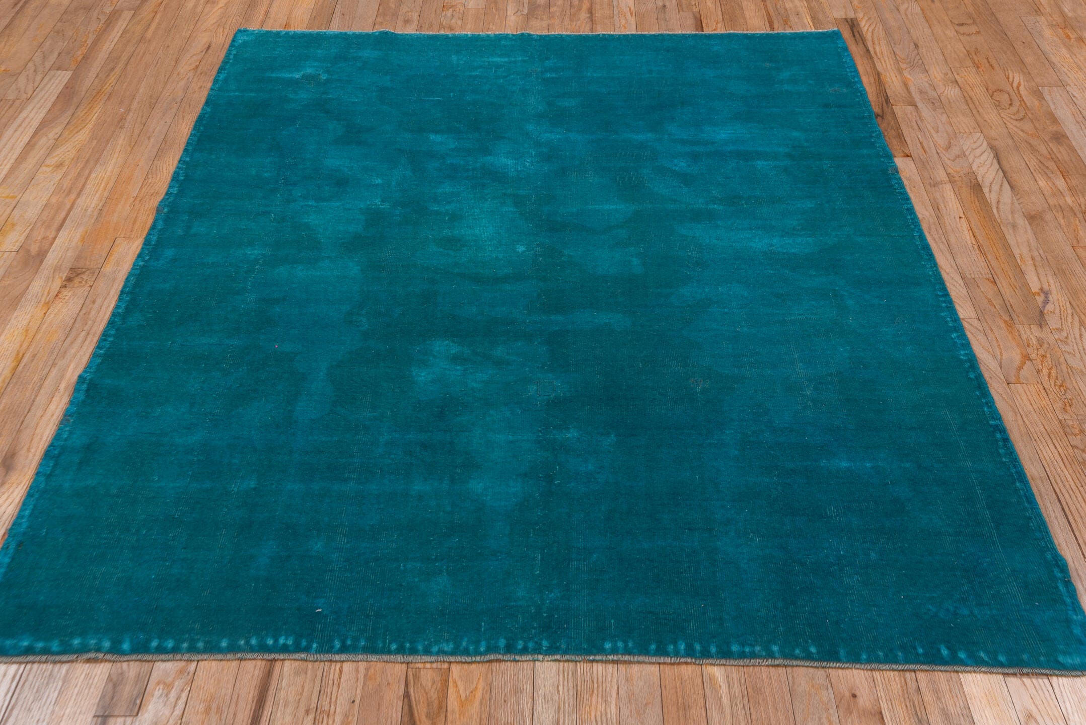 5' x 6' one-of-a-kind handmade antique Overdyed rug. Color palette: teal, petrol, peacock, charcoal, gray, black