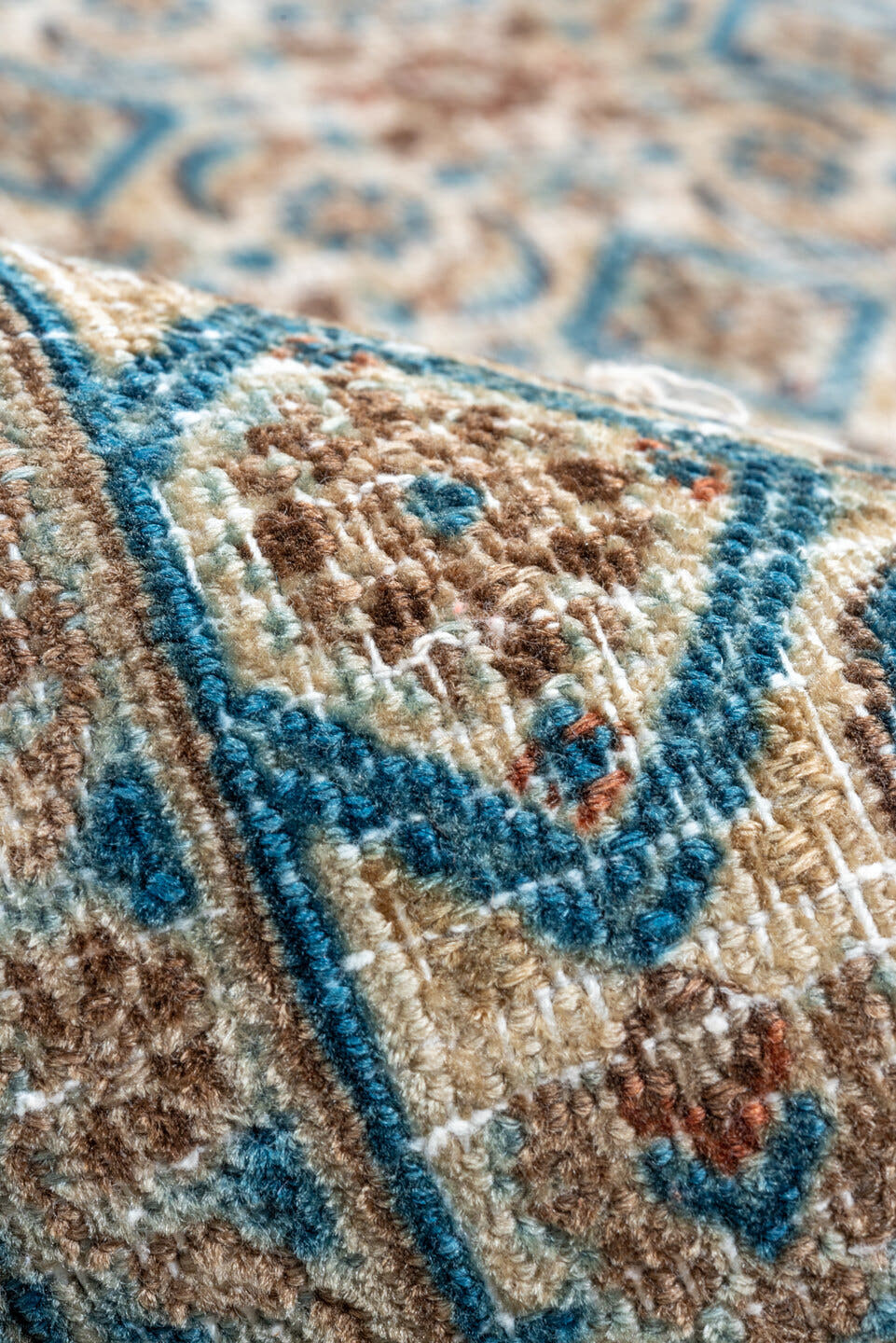 9' x 12' one-of-a-kind handmade antique Tabriz large size rug. Color palette: ivory, sky blue, taupe, beige, slate, camel