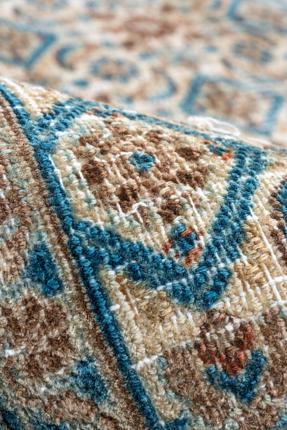 9' x 12' one-of-a-kind handmade antique Tabriz large size rug. Color palette: ivory, sky blue, taupe, beige, slate, camel