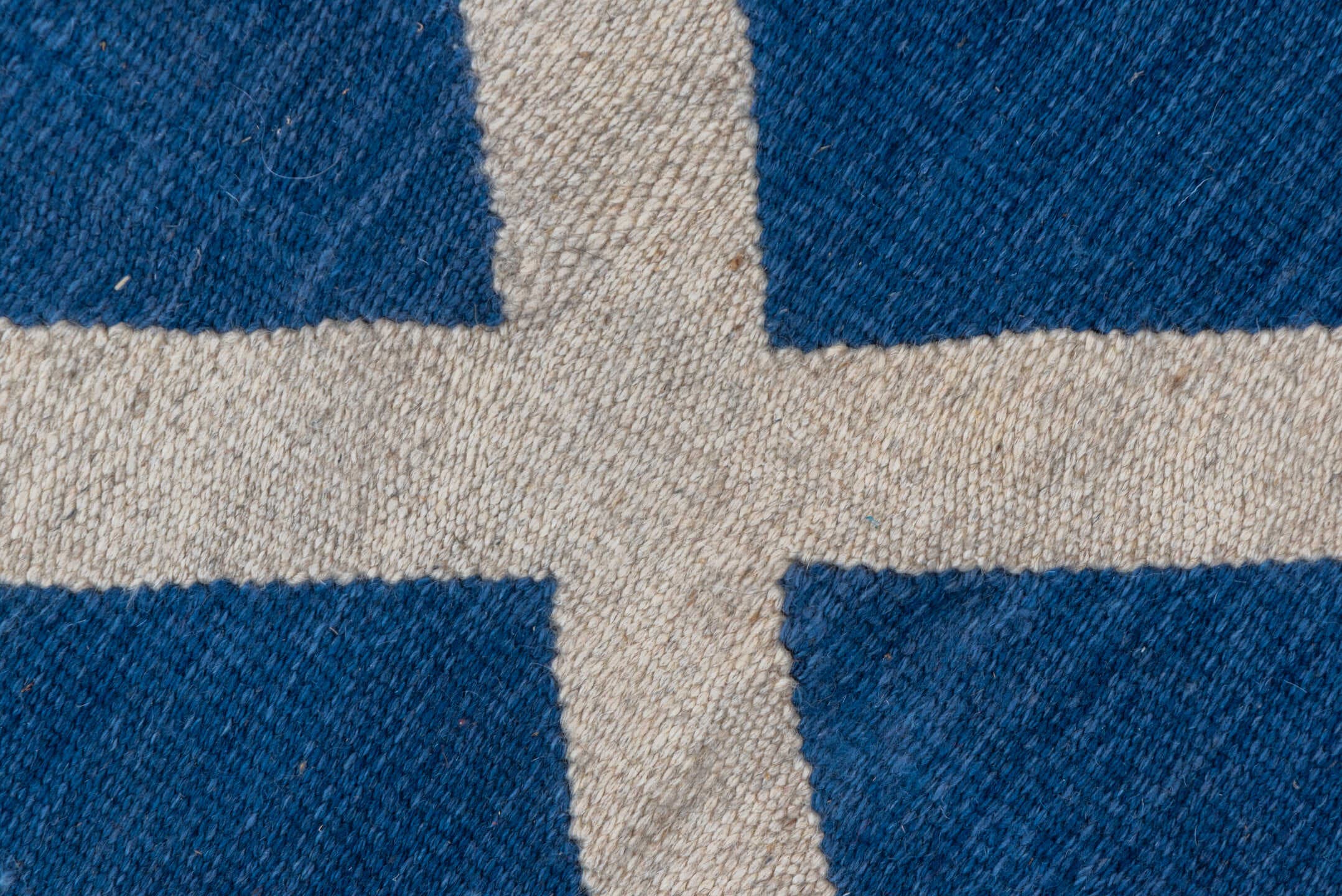 8' x 9' one-of-a-kind handmade vintage Kilim rug. Color palette: blue, ivory