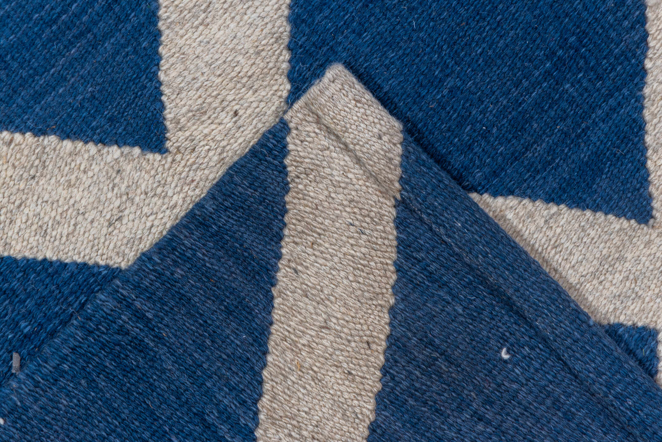 8' x 9' one-of-a-kind handmade vintage Kilim rug. Color palette: blue, ivory
