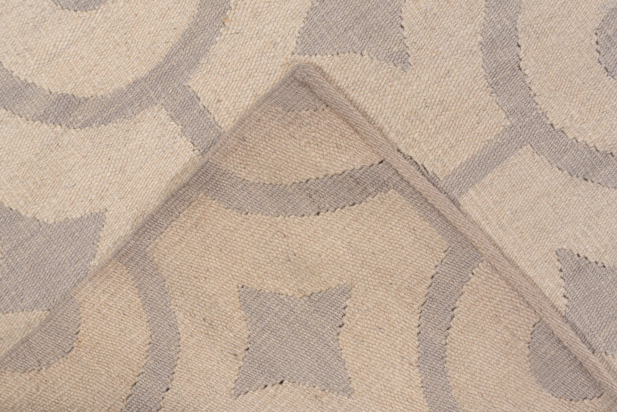 6' x 9' one-of-a-kind handmade vintage Kilim medium size rug. Color palette: ivory, taupe, beige, gray