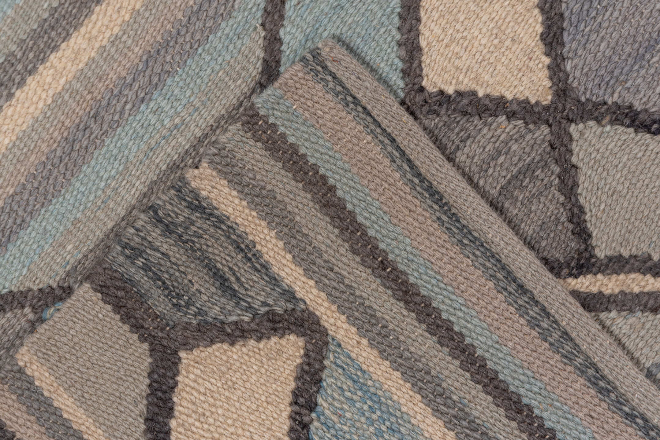 6' x 9' one-of-a-kind handmade vintage Kilim medium size rug. Color palette: taupe, slate, ivory, pale_blue, charcoal, beige