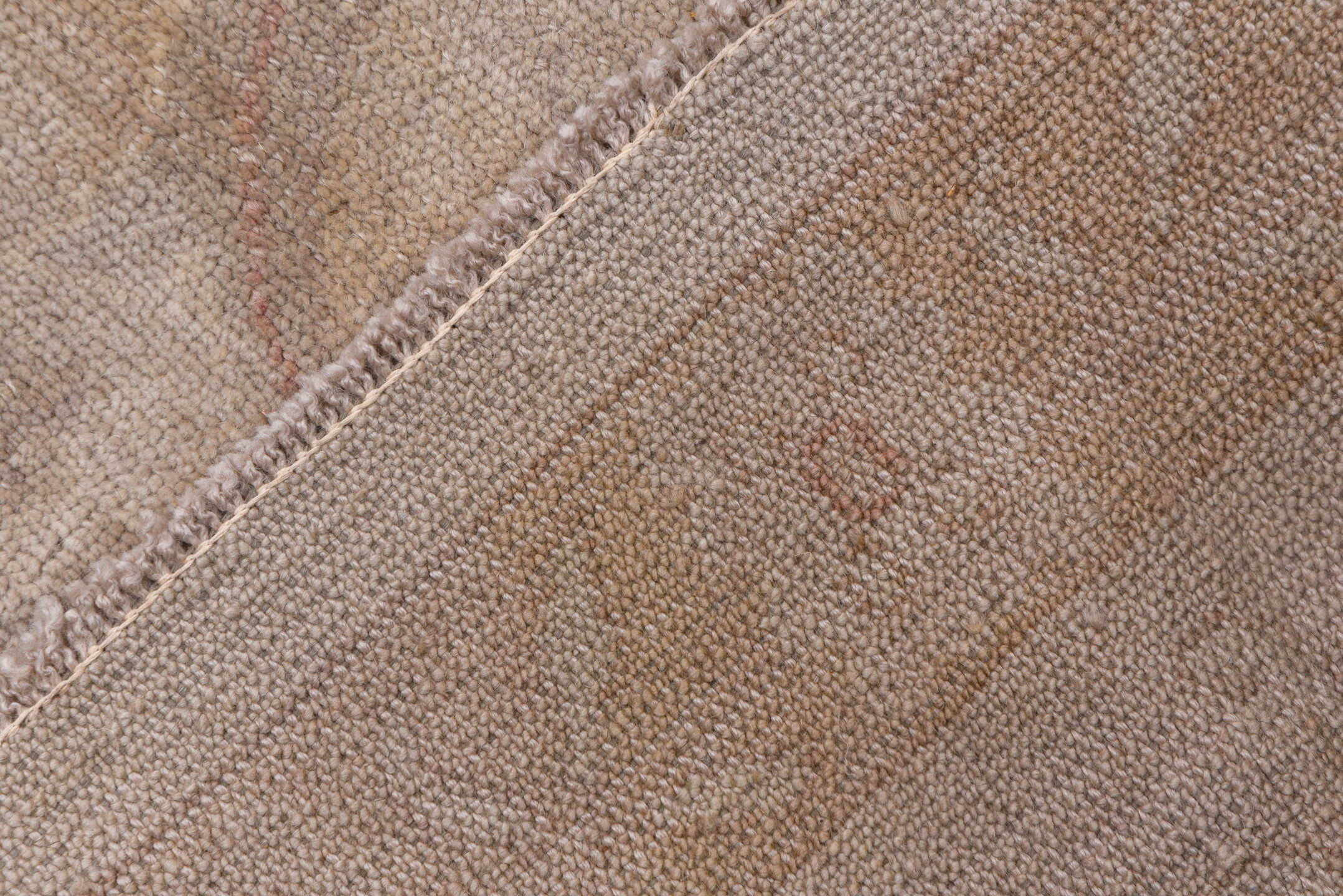 18' x 24' one-of-a-kind handmade vintage Oushak oversize rug. Color palette: ivory, taupe, blush, dusty rose, pale blue