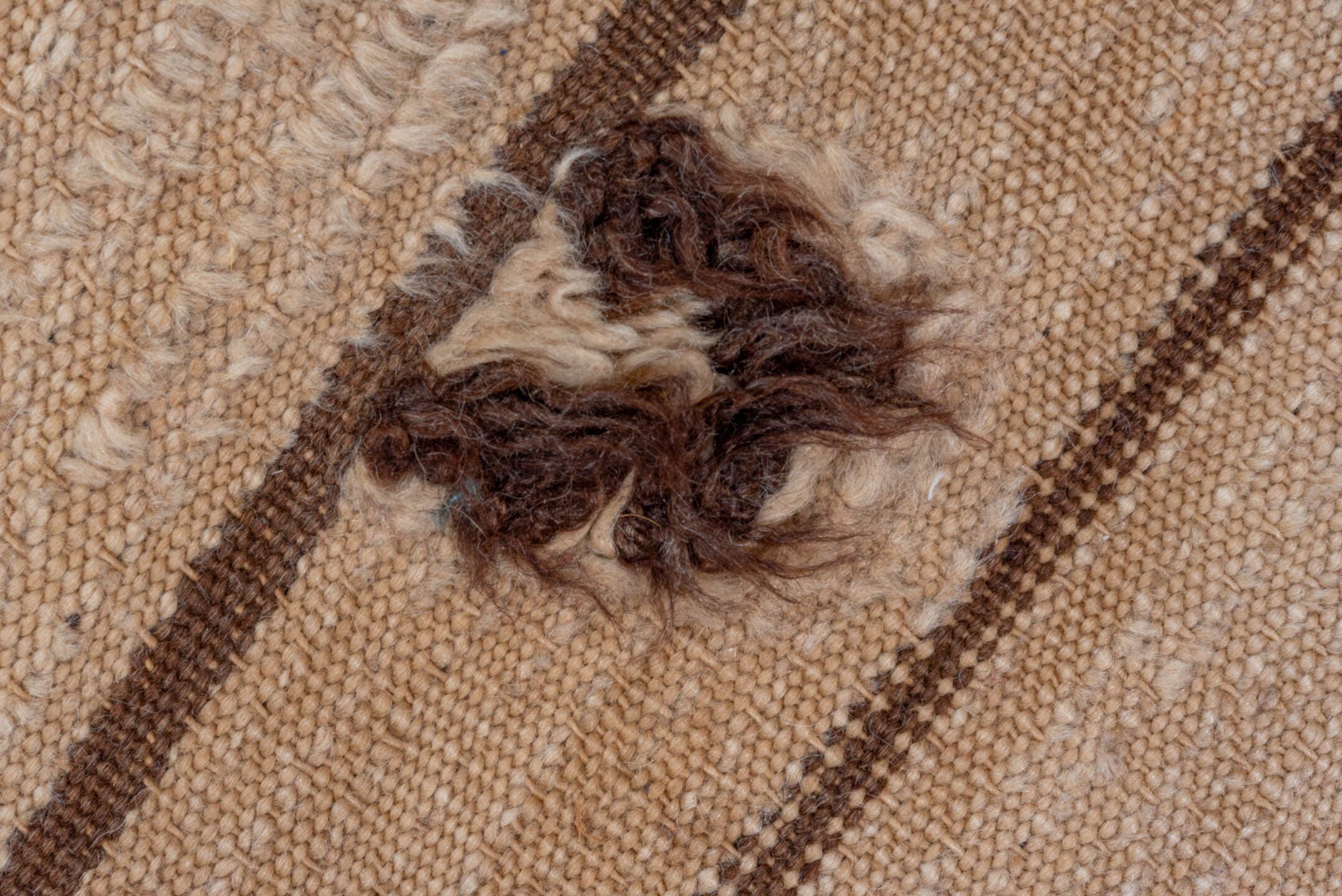6' x 14' one-of-a-kind handmade vintage Moroccan large size rug. Color palette: ivory, brown, camel, taupe, beige, gray
