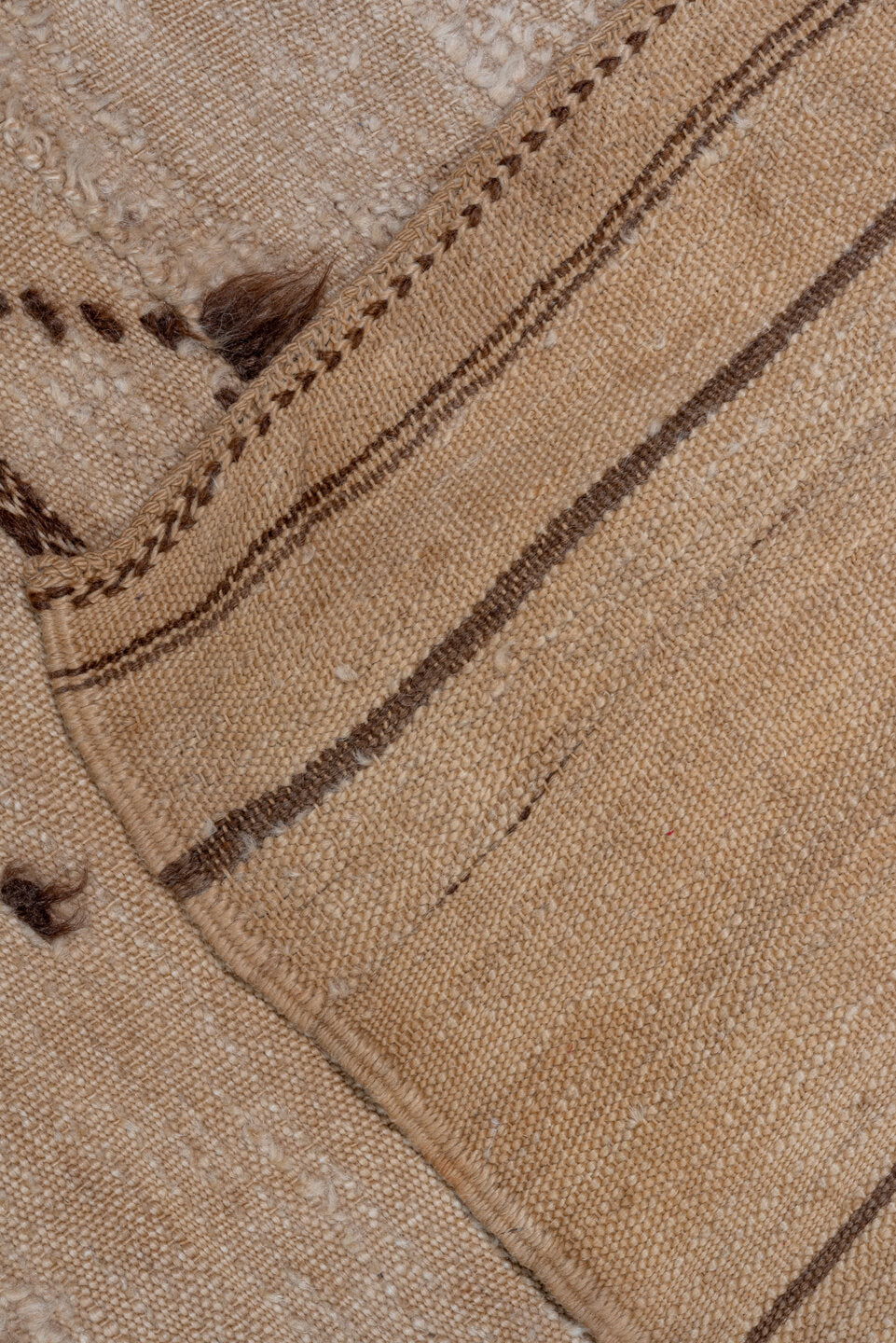 6' x 14' one-of-a-kind handmade vintage Moroccan large size rug. Color palette: brown, off-white, orange, tan