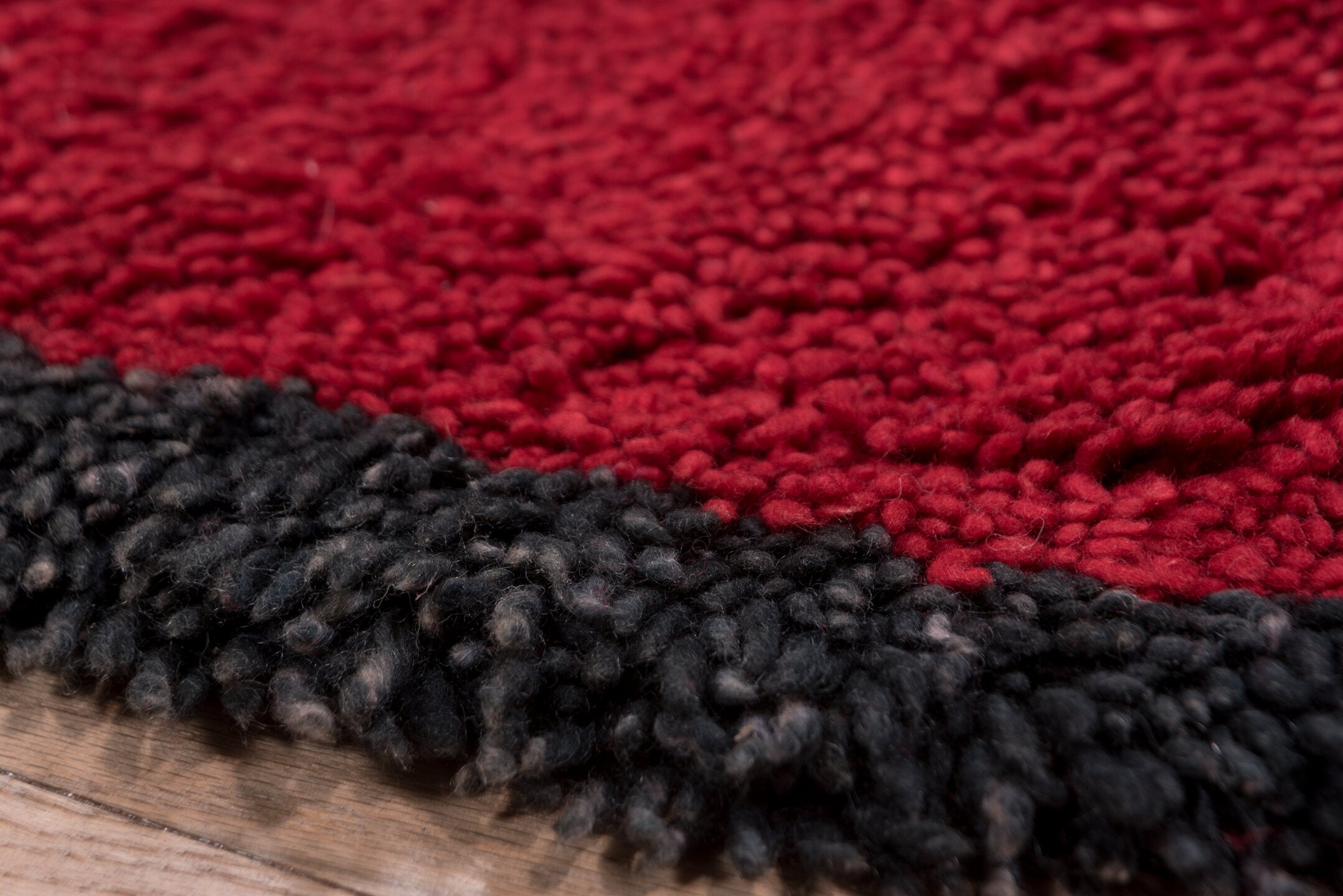 3' x 10' one-of-a-kind handmade vintage Moroccan runner rug. Color palette: crimson, charcoal, burgundy, red, gray, black
