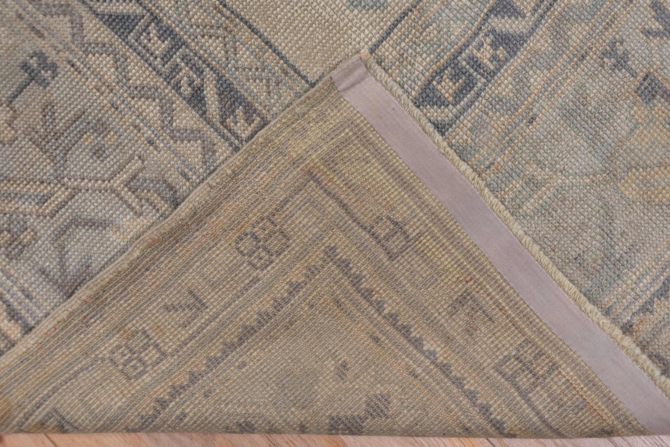 14' x 19' one-of-a-kind handmade antique Oushak oversize rug. Color palette: taupe, ivory, beige, camel, slate, greige, gray