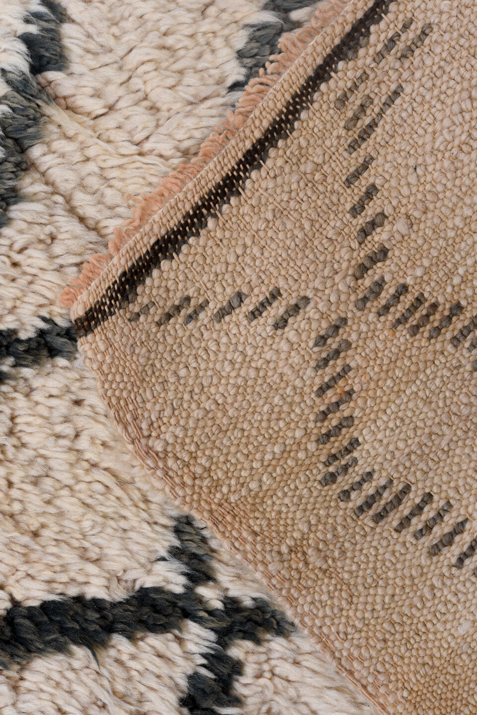 6' x 9' one-of-a-kind handmade vintage Moroccan medium size rug. Color palette: ivory, charcoal, rust, taupe, gray, black