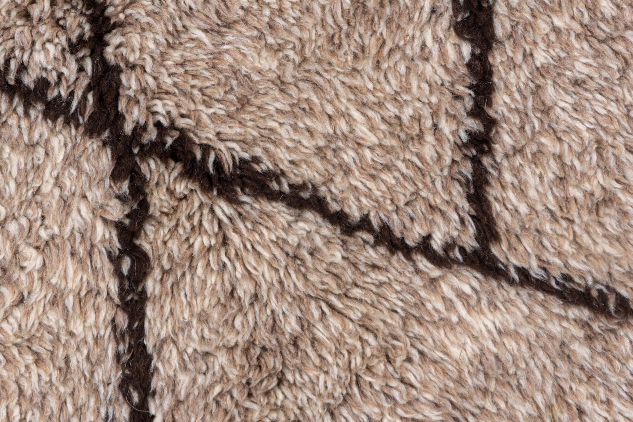 8' x 12' one-of-a-kind handmade vintage Moroccan large size rug. Color palette: ivory, taupe, brown, charcoal, beige, gray