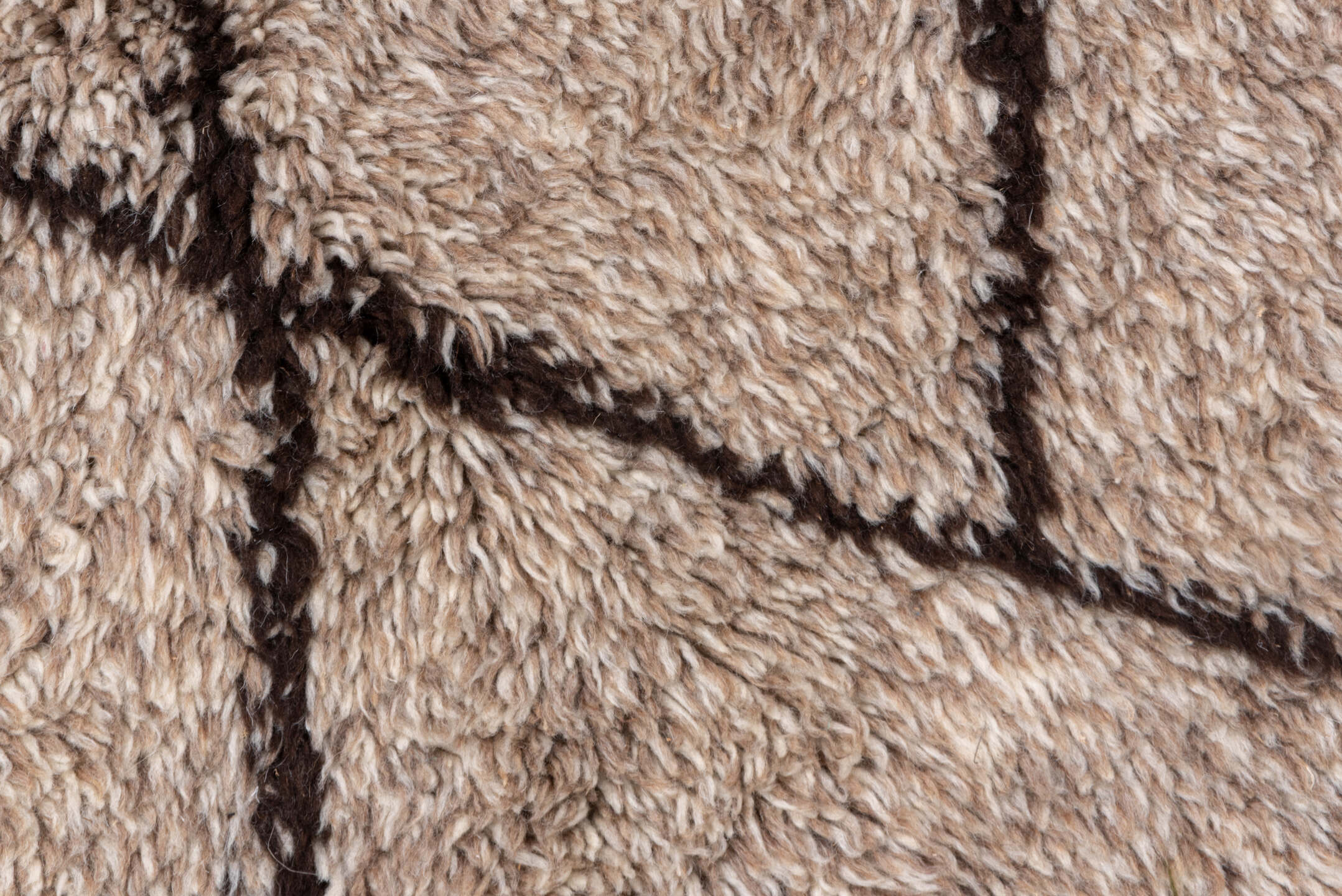 8' x 12' one-of-a-kind handmade vintage Moroccan large size rug. Color palette: ivory, taupe, brown, charcoal, beige, gray