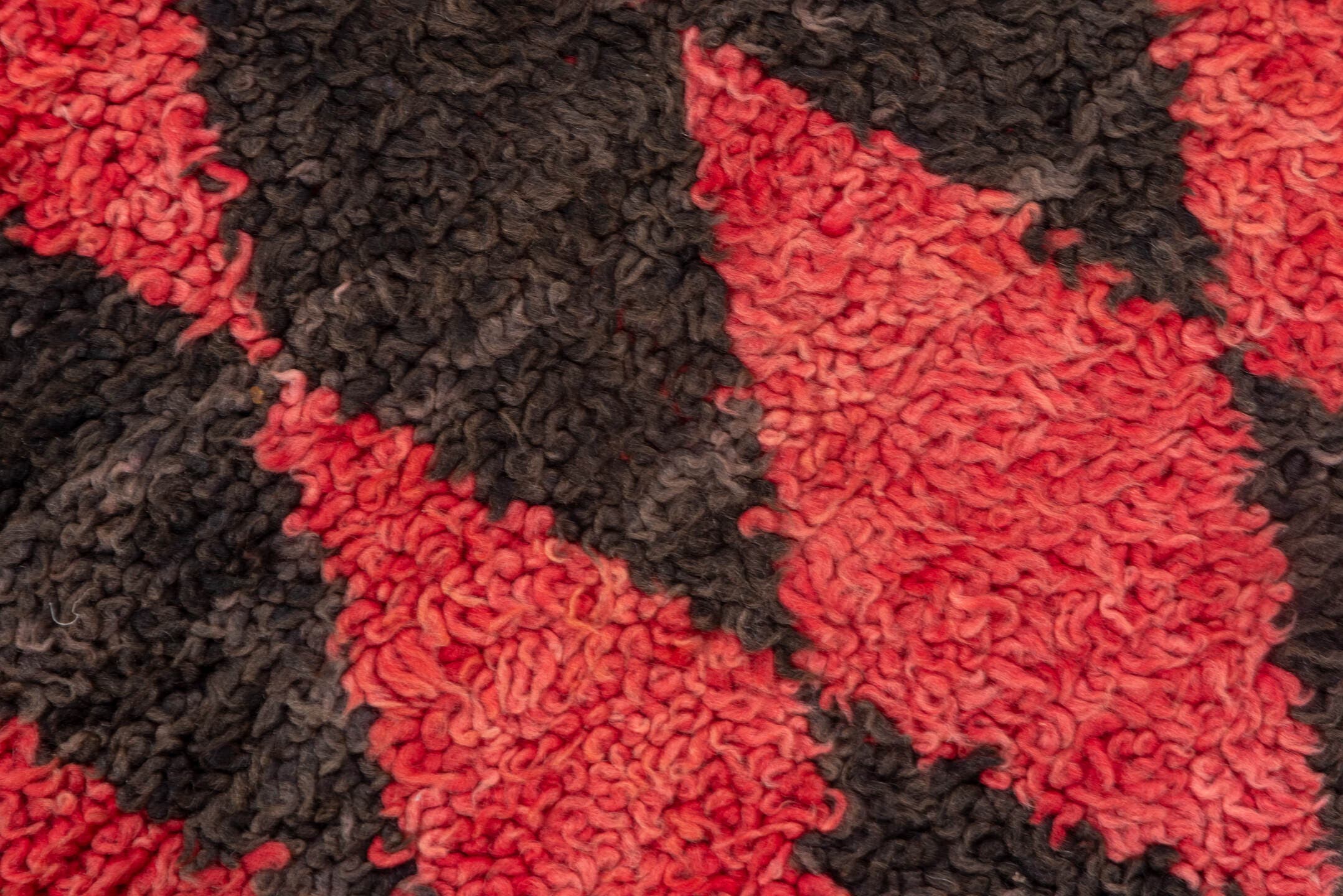3' x 11' one-of-a-kind handmade vintage Moroccan runner rug. Color palette: crimson, charcoal, rose, red, gray, black, pink