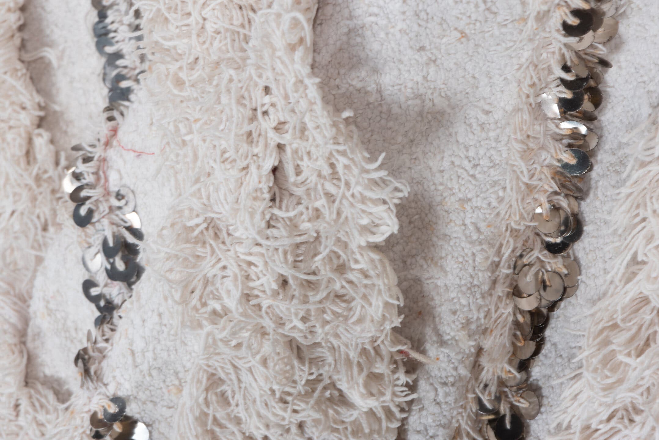 4' x 6' one-of-a-kind handmade vintage Wedding Blanket small size rug. Color palette: ivory, cream, silver, taupe, charcoal