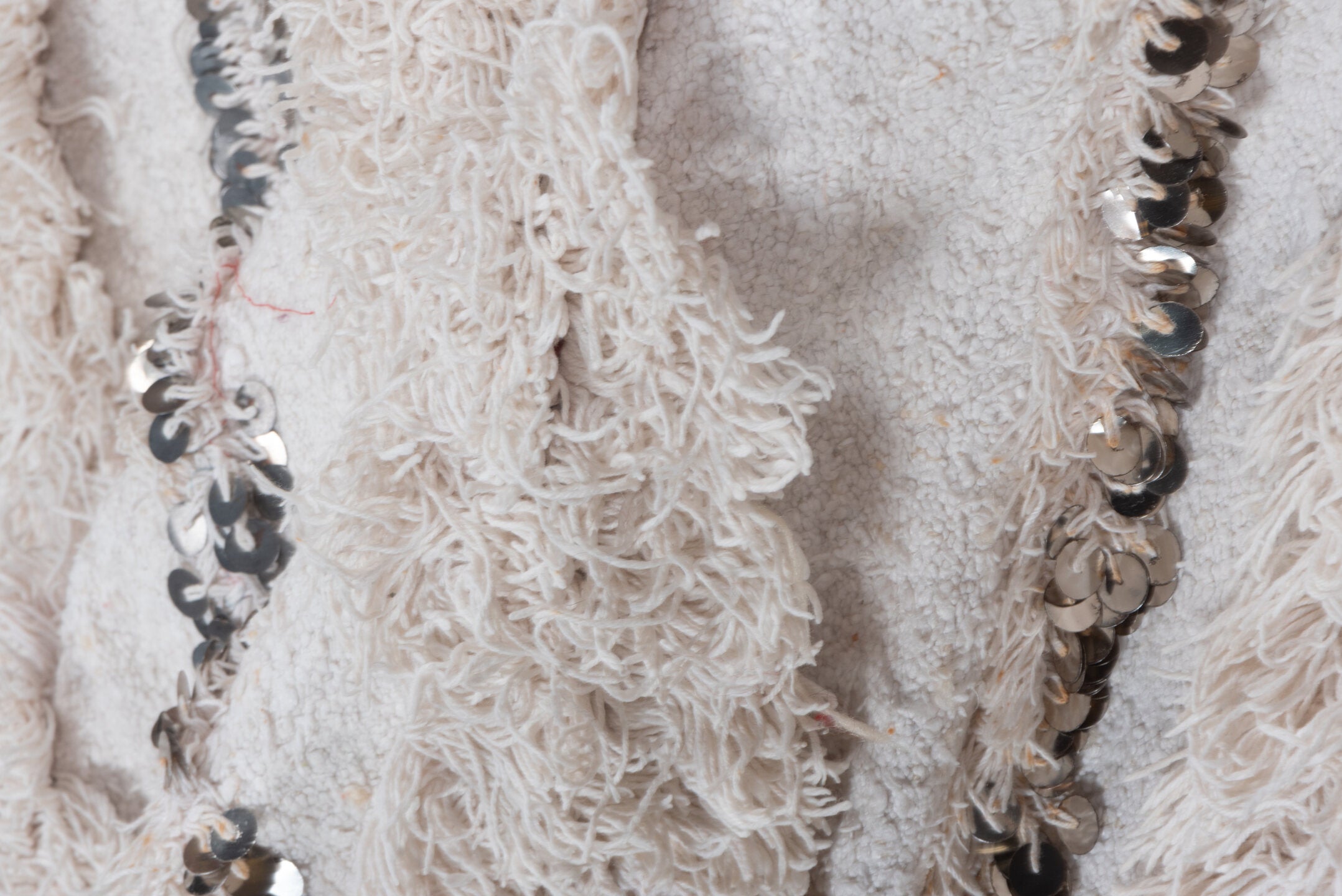 4' x 6' one-of-a-kind handmade vintage Wedding Blanket small size rug. Color palette: ivory, cream, silver, taupe, charcoal