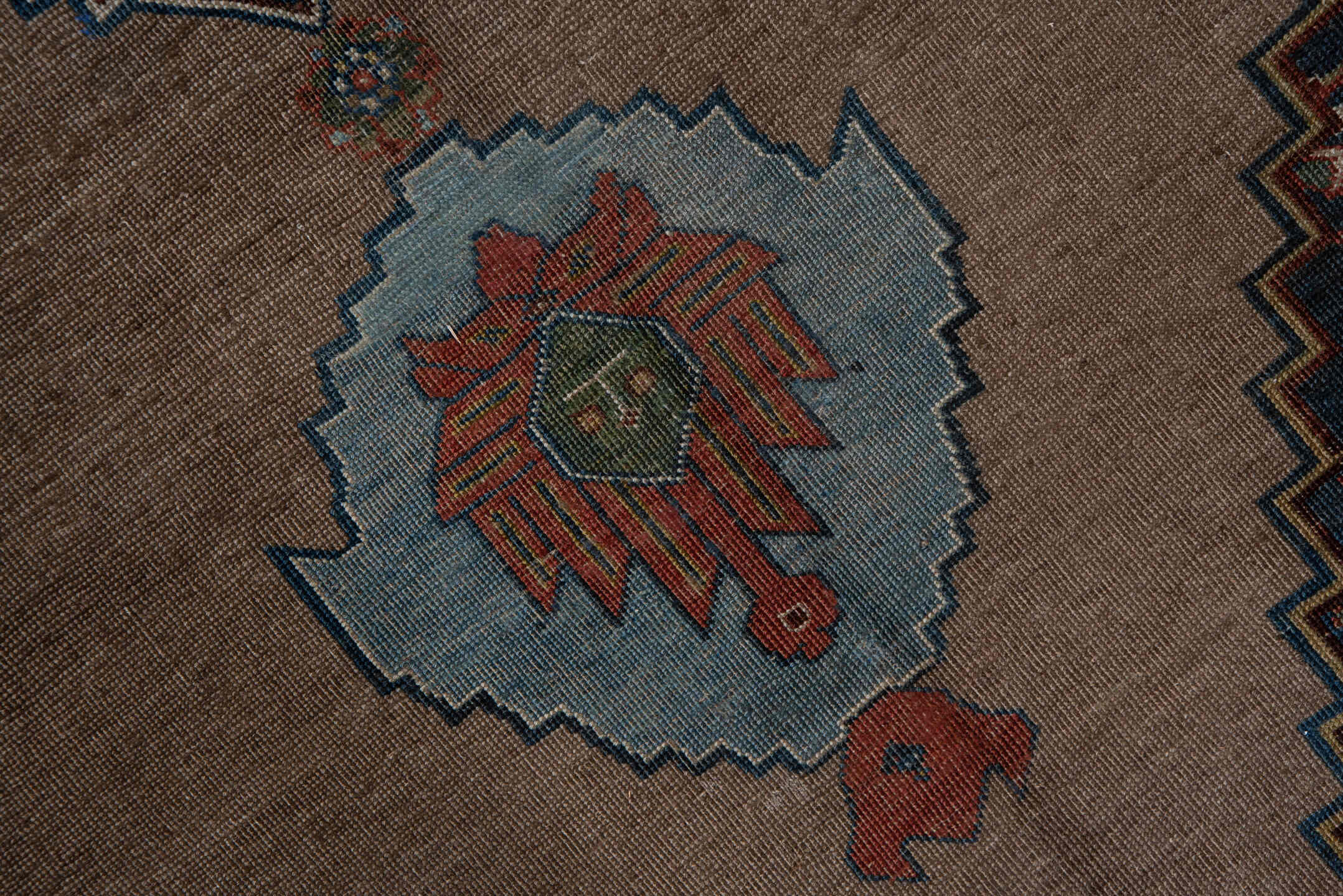 7' x 12' one-of-a-kind handmade vintage Bidjar large size rug. Color palette: black, blue, brown, charcoal, dim gray, gray