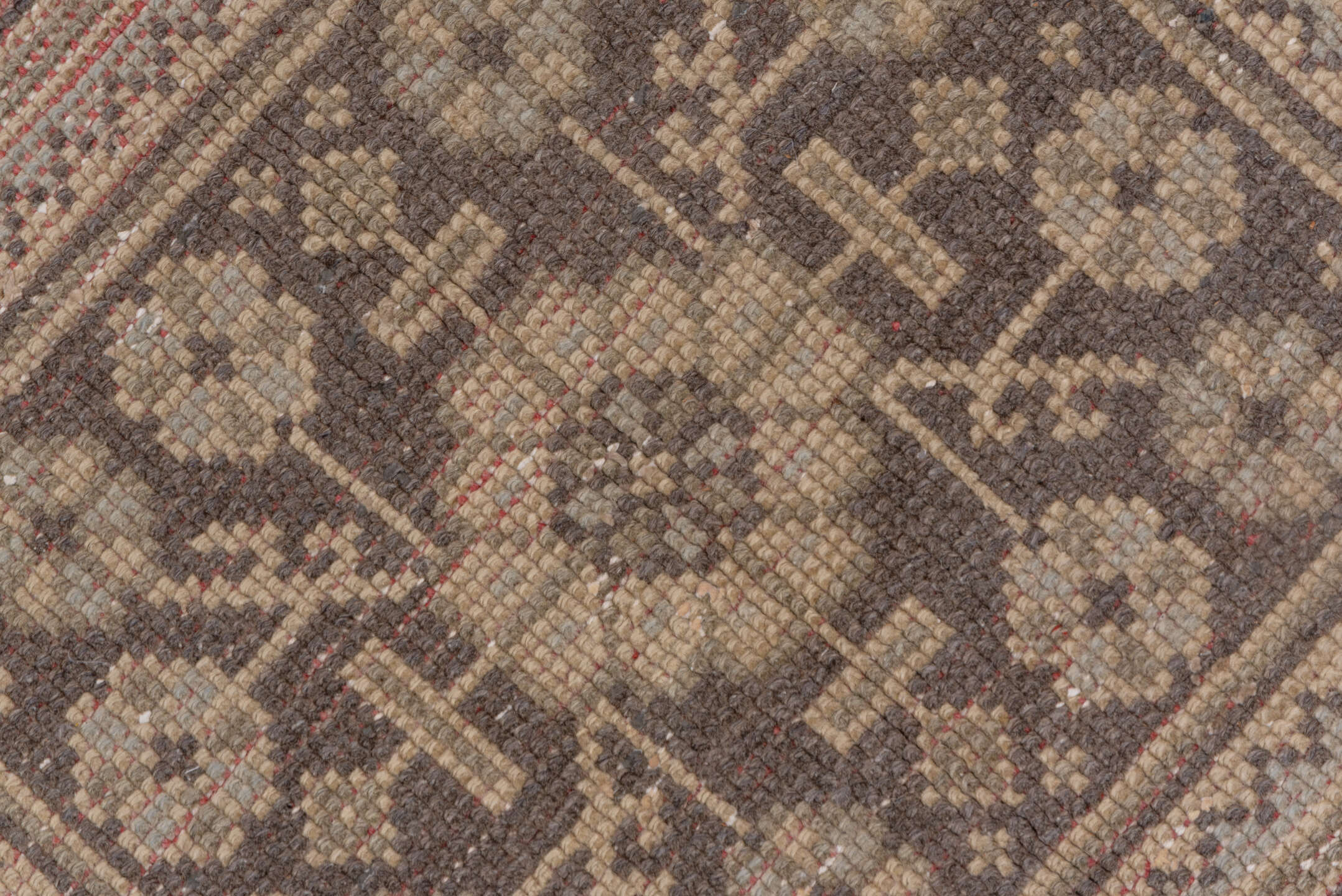 4' x 11' one-of-a-kind handmade vintage Oushak runner rug. Color palette: brown, gray, light gray, off-white, pink, snow