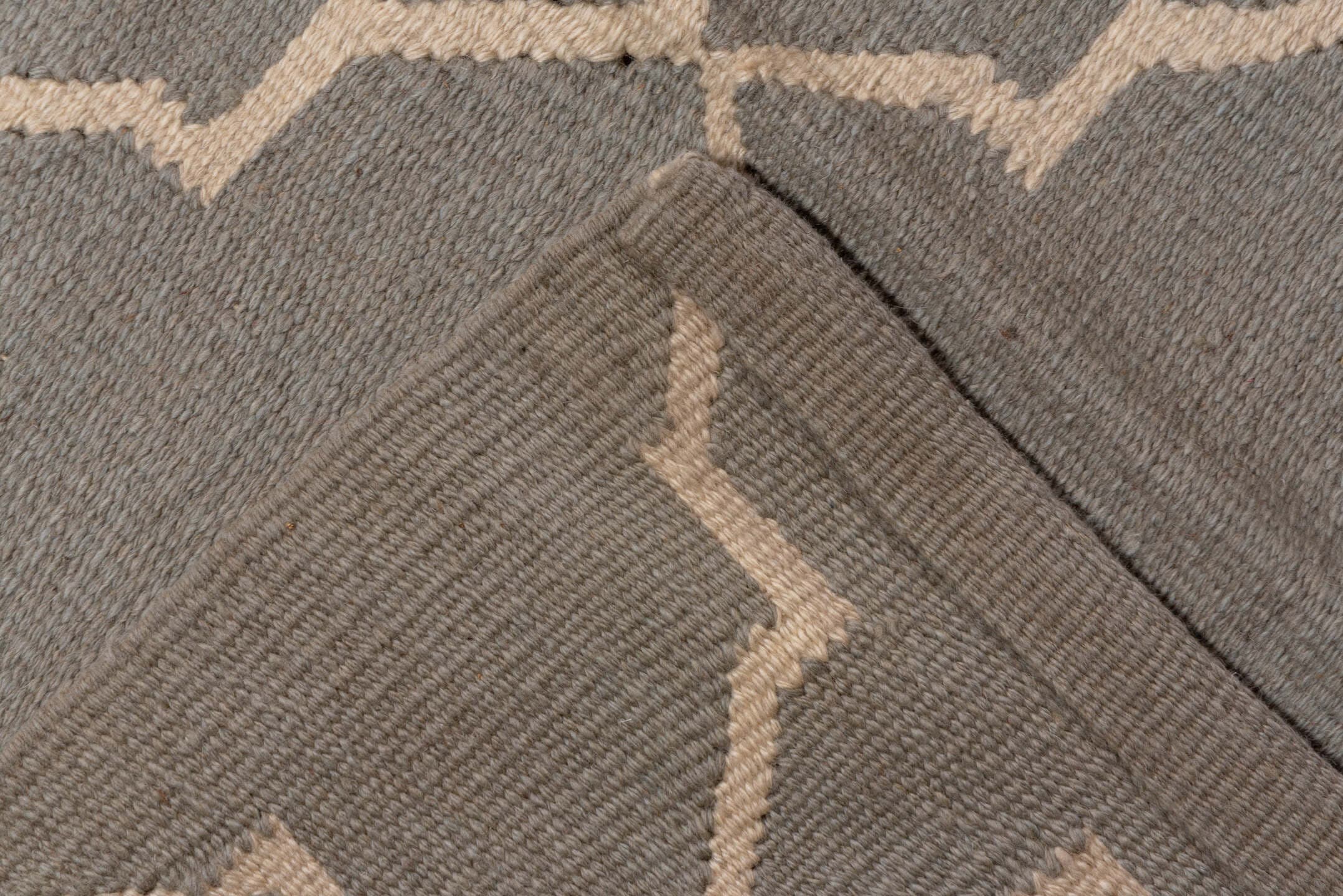 9' x 13' one-of-a-kind handmade vintage Kilim large size rug. Color palette: gray, ivory