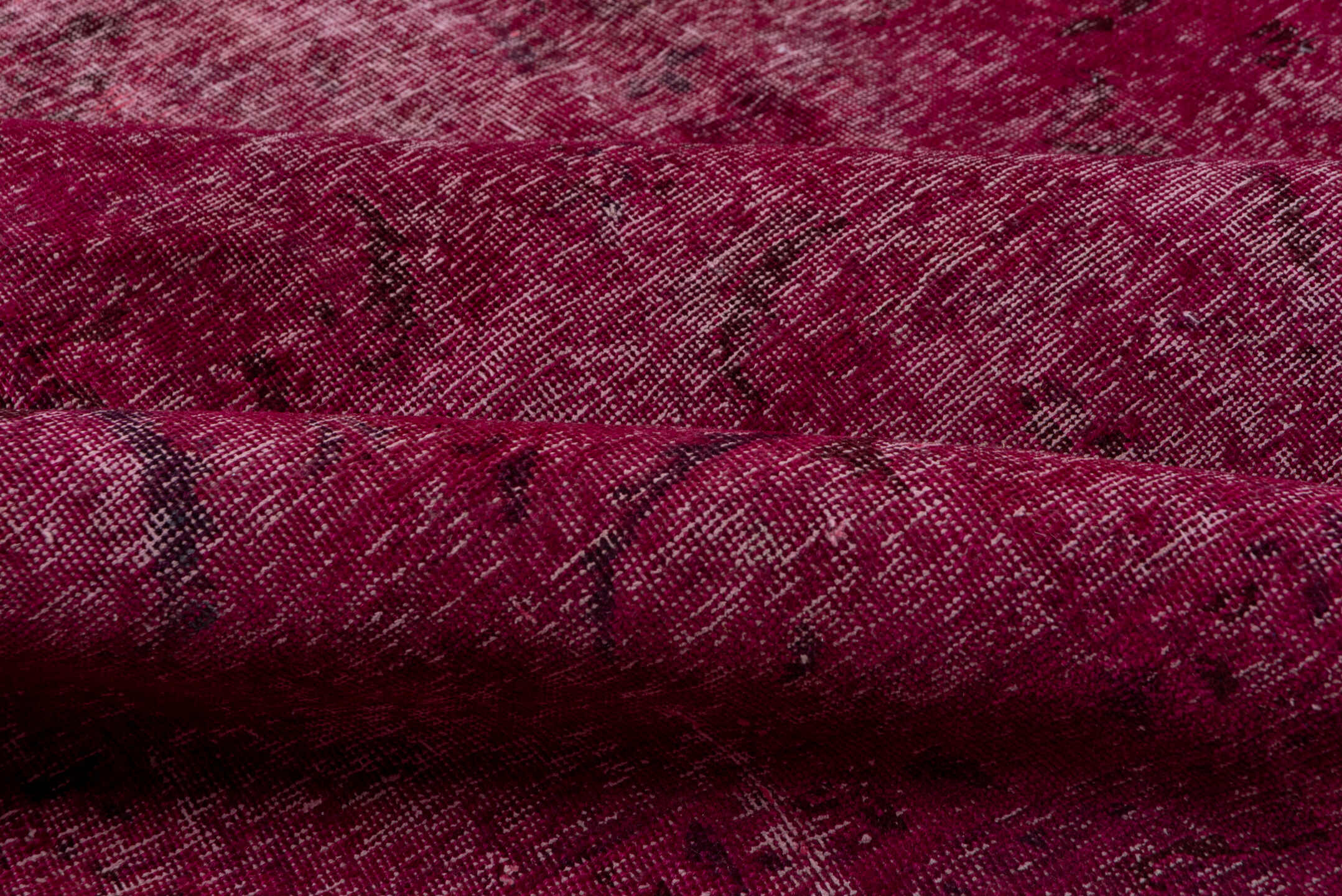 9' x 10' one-of-a-kind handmade vintage Overdyed large size rug. Color palette: brown, off-white, pink, red, snow, white