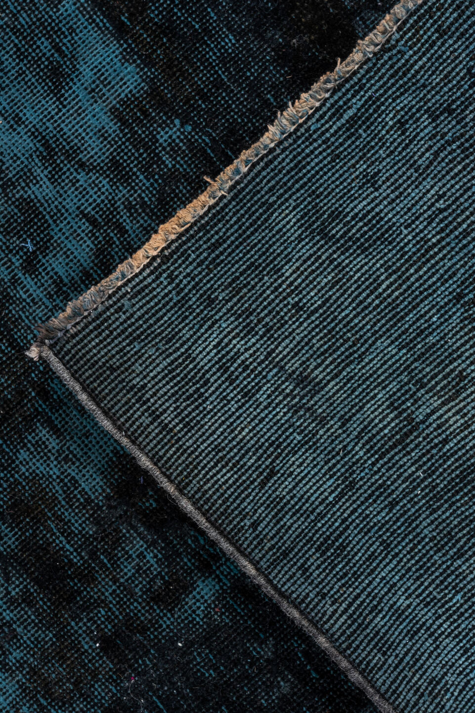 9' x 12' one-of-a-kind handmade antique Overdyed large size rug. Color palette: teal, charcoal, ink blue, slate, gray, black