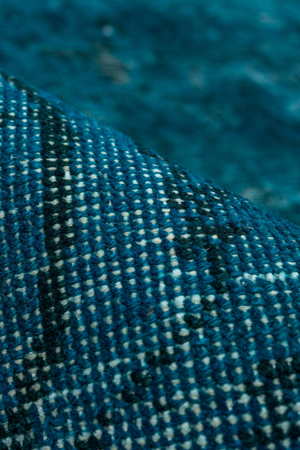 10' x 12' one-of-a-kind handmade vintage Overdyed large size rug. Color palette: blue, cadet blue, dark slate gray, gray