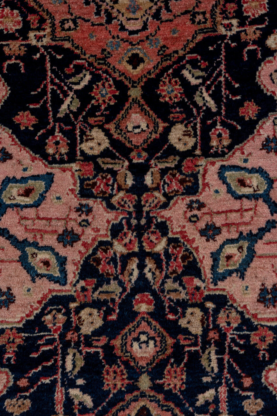 2' x 10' one-of-a-kind handmade antique Malayer runner rug. Color palette: navy, red, rose, ivory, sky blue, sage, camel