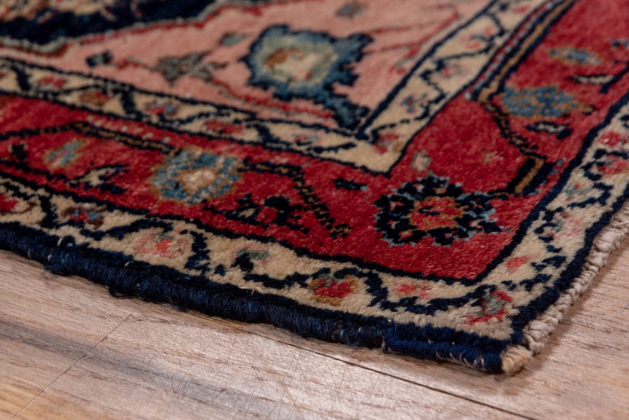 2' x 10' one-of-a-kind handmade antique Malayer runner rug. Color palette: navy, red, rose, ivory, sky blue, sage, camel