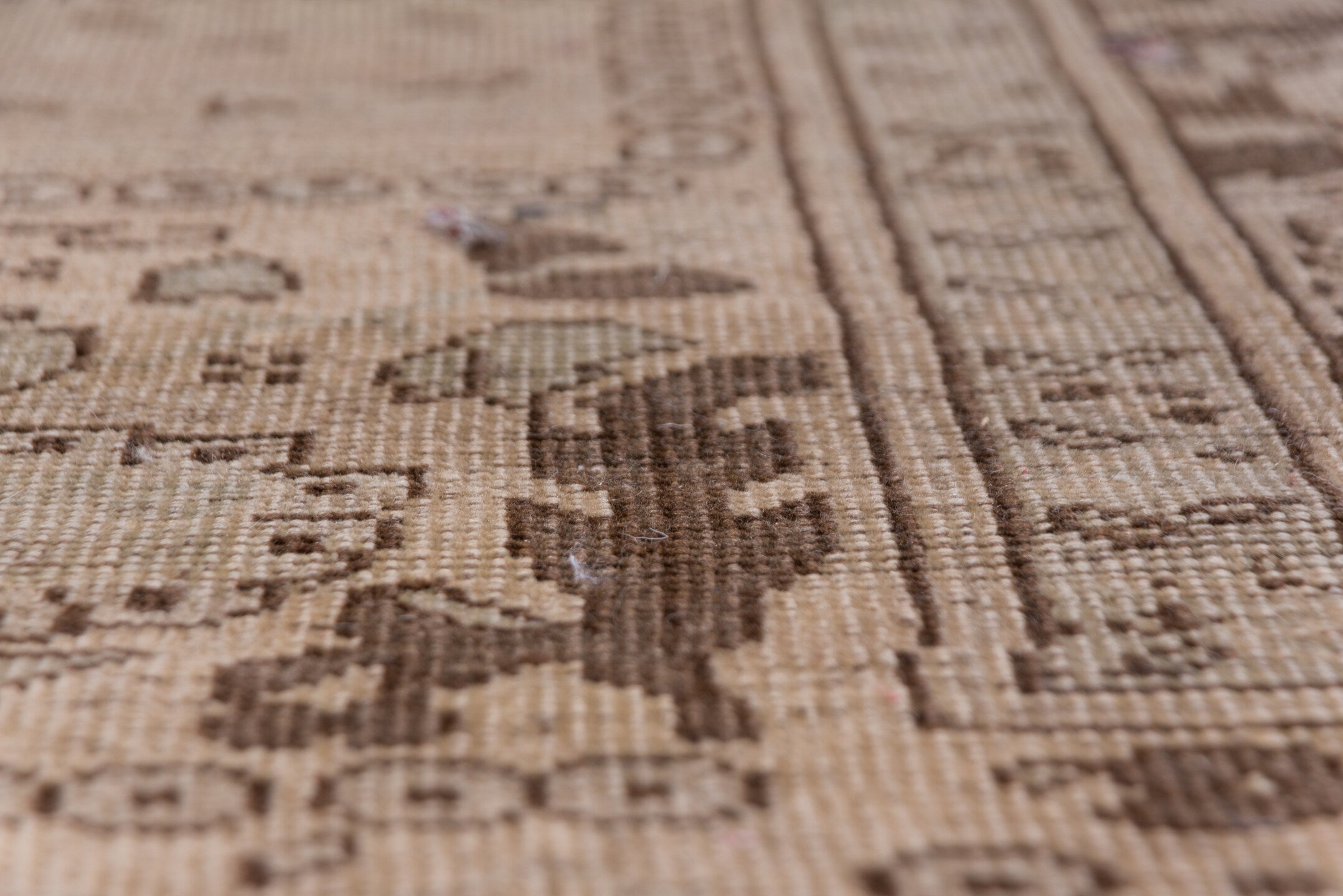8' x 11' one-of-a-kind handmade antique Oushak large size rug. Color palette: taupe, brown, ivory, camel, charcoal, beige