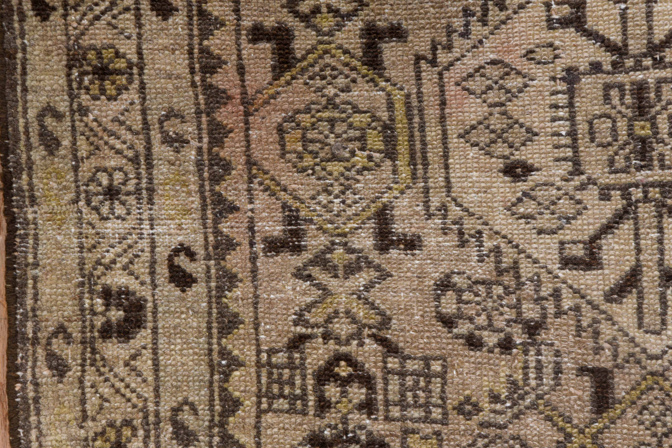 2' x 19' one-of-a-kind handmade vintage Malayer runner rug. Color palette: brown, gray, off-white, pink, snow, white