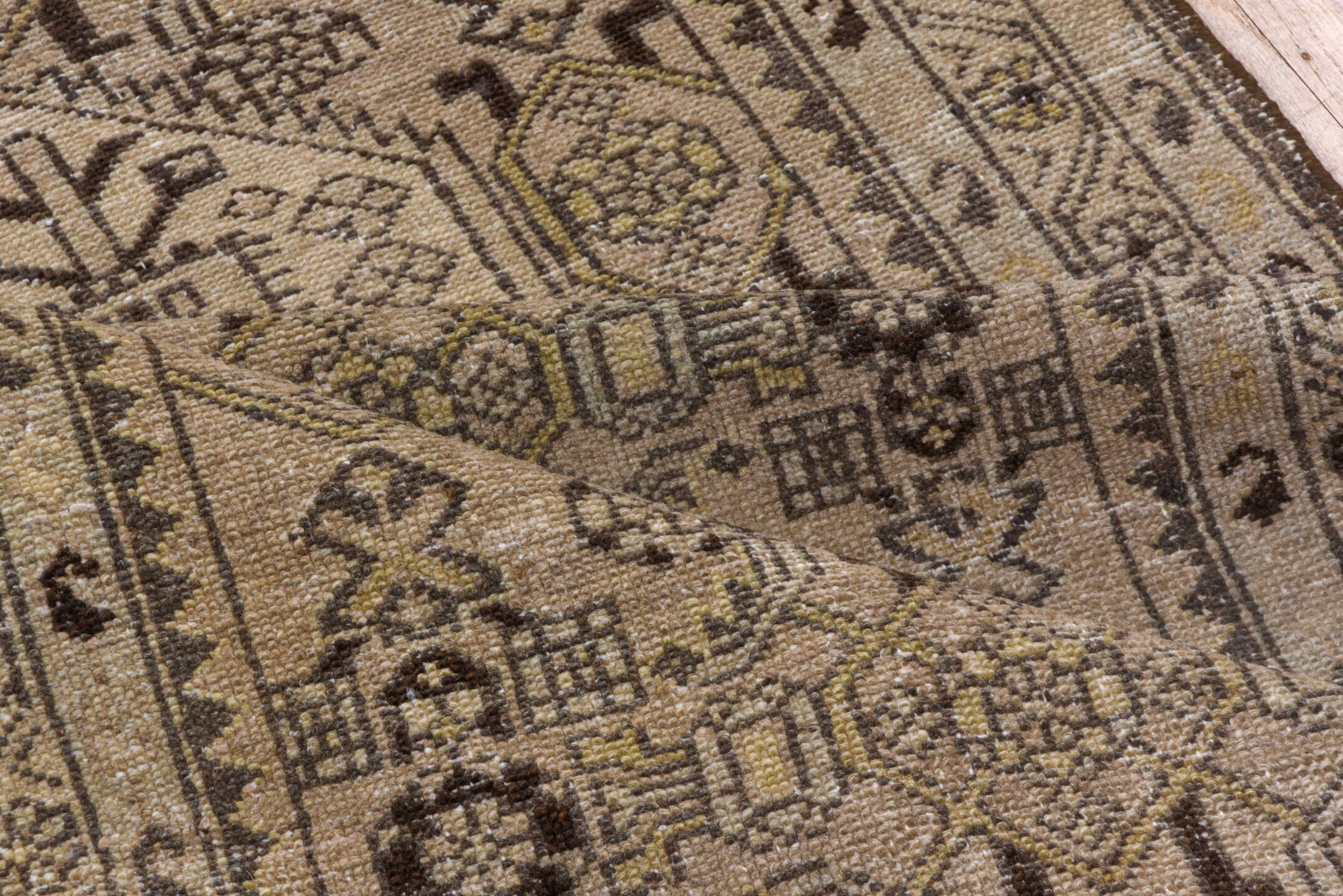 2' x 19' one-of-a-kind handmade vintage Malayer runner rug. Color palette: brown, gray, off-white, pink, snow, white