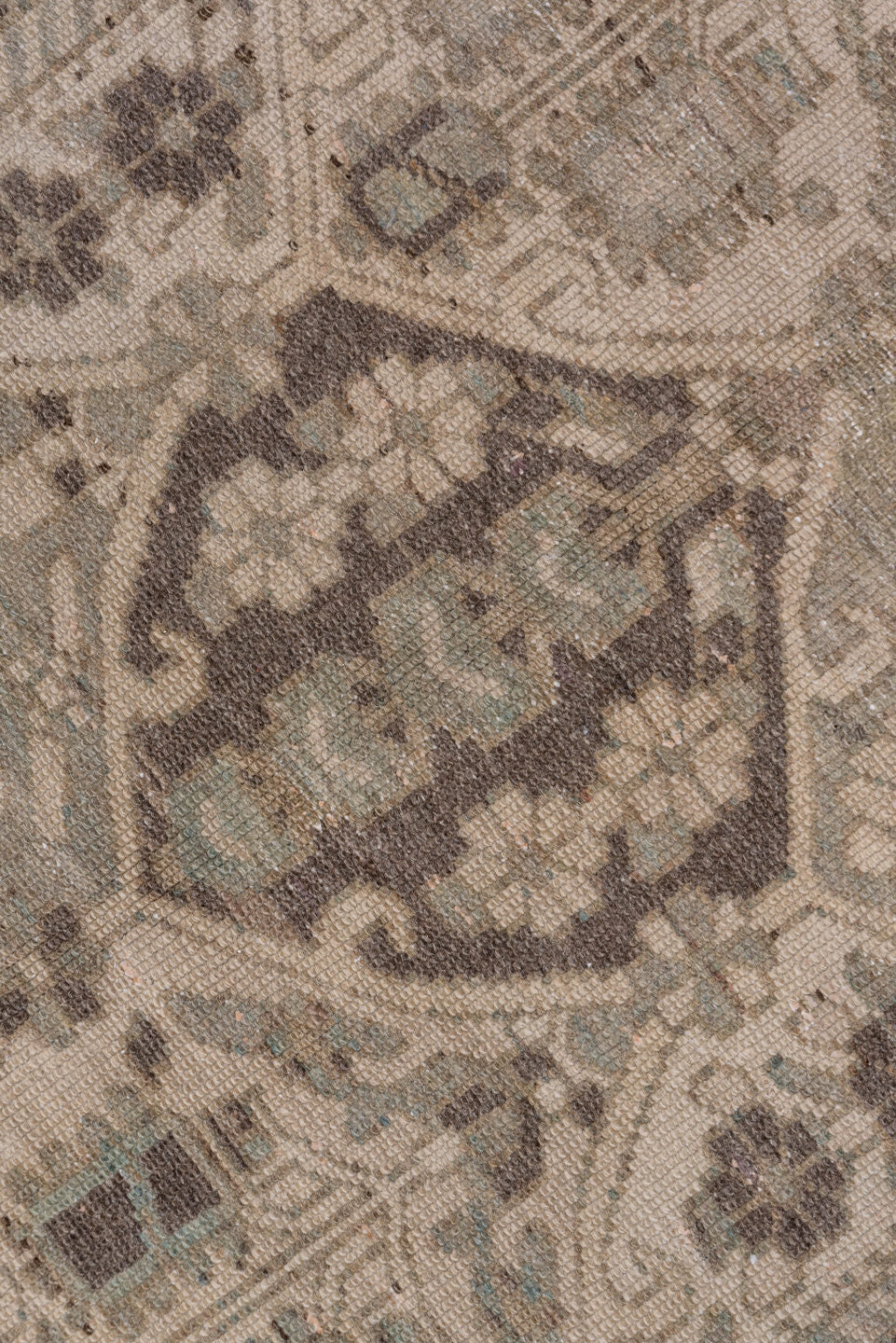 5' x 9' one-of-a-kind handmade antique Baktiary medium size rug. Color palette: taupe, ivory, slate, charcoal, camel