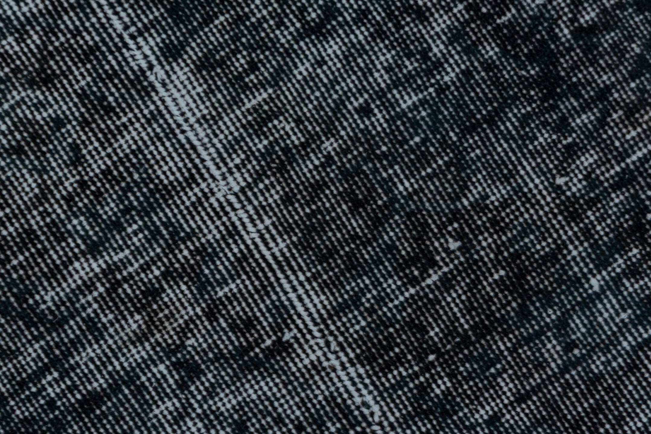 5' x 12' one-of-a-kind handmade vintage Sparta rug. Color palette: charcoal, slate, steel_blue, gray, black, blue