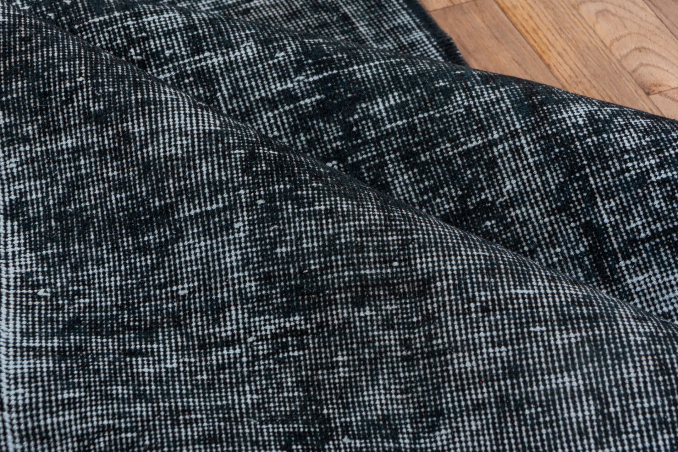 5' x 12' one-of-a-kind handmade vintage Sparta rug. Color palette: charcoal, slate, steel_blue, gray, black, blue