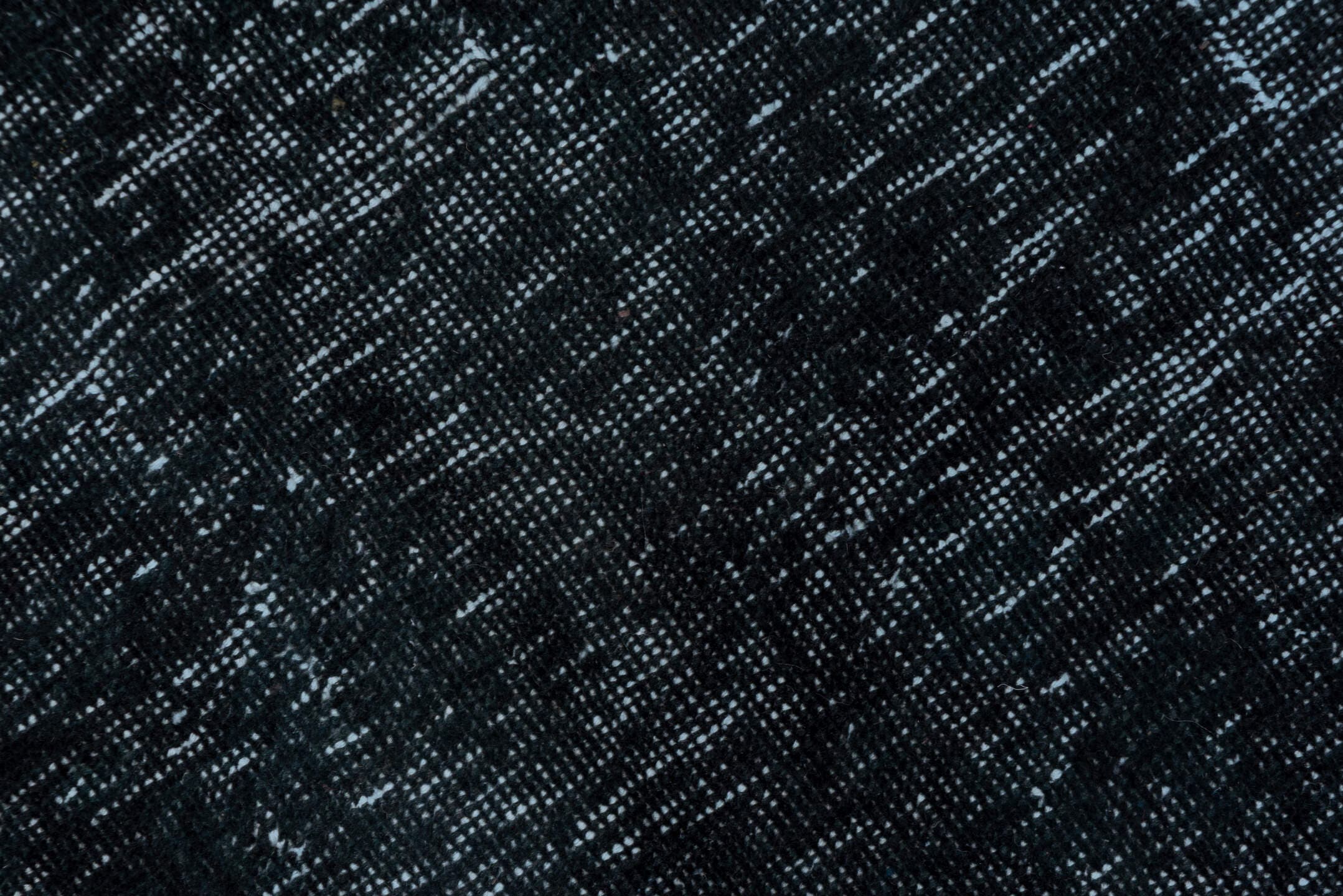 4' x 12' one-of-a-kind handmade vintage Overdyed runner rug. Color palette: charcoal, slate, blue, steel, gray, black