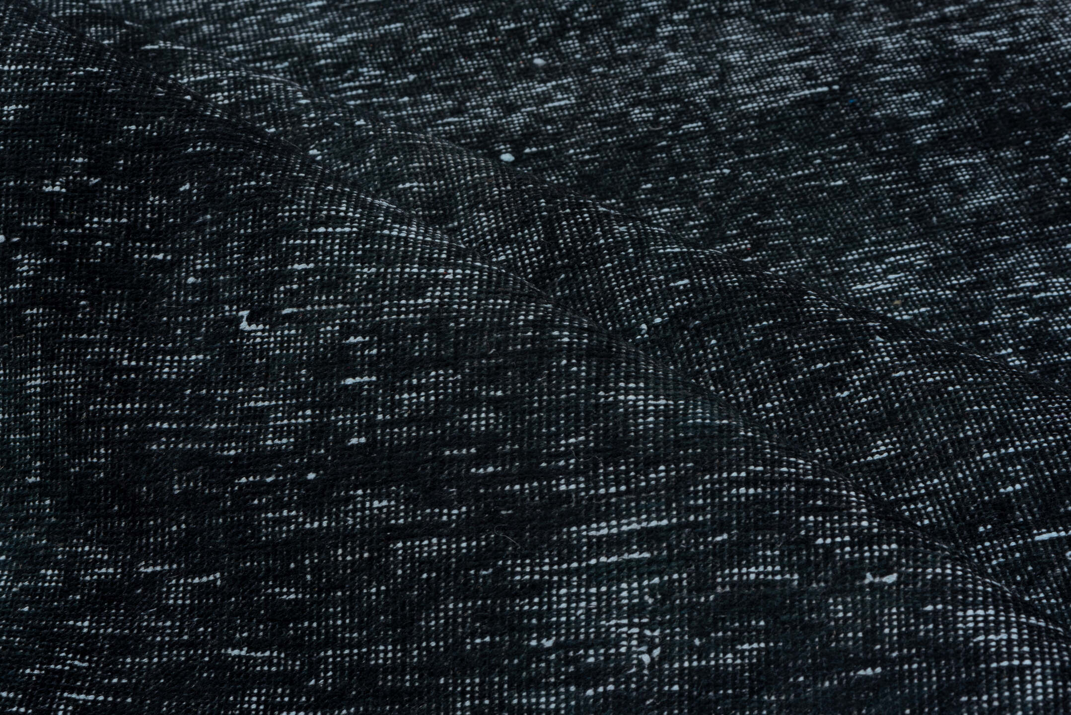 4' x 12' one-of-a-kind handmade vintage Overdyed runner rug. Color palette: black, blue, gray, light blue, light slate gray