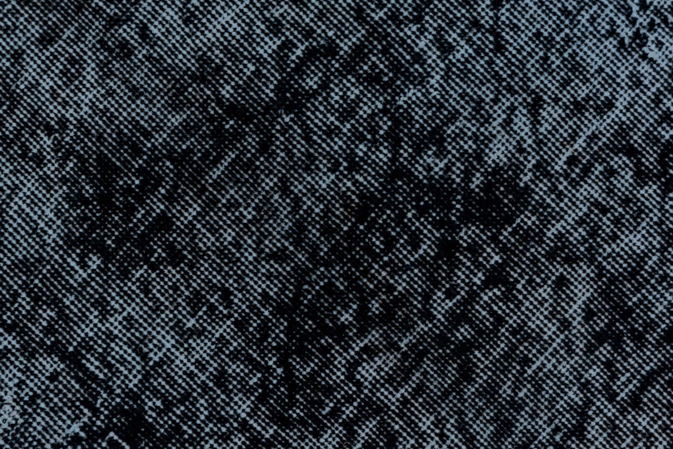 5' x 12' one-of-a-kind handmade vintage Overdyed runner rug. Color palette: slate, charcoal, steel_blue, silver, gray, black