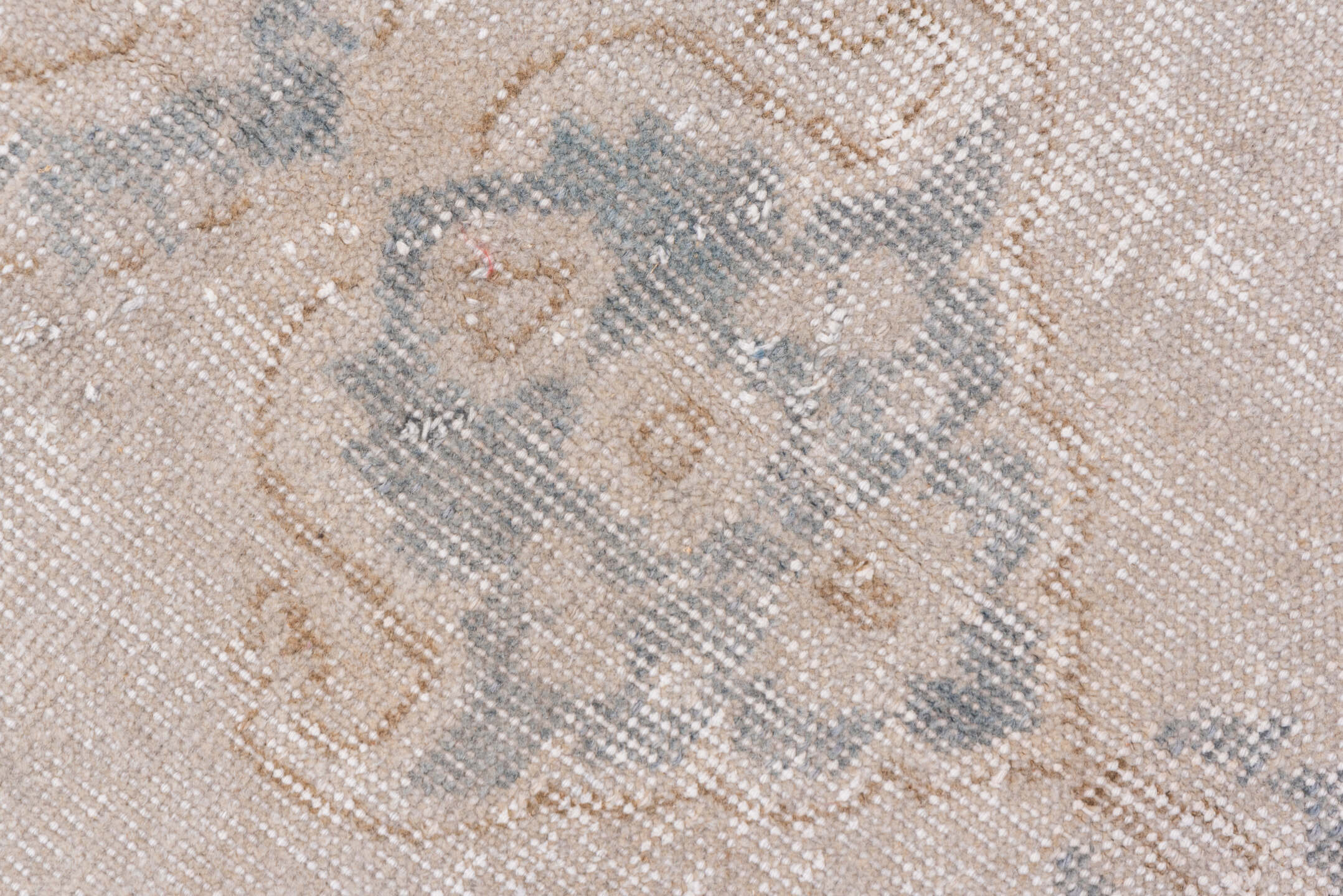 7' x 10' one-of-a-kind handmade vintage Oushak large size rug. Color palette: ivory, beige, taupe, pale blue, sand