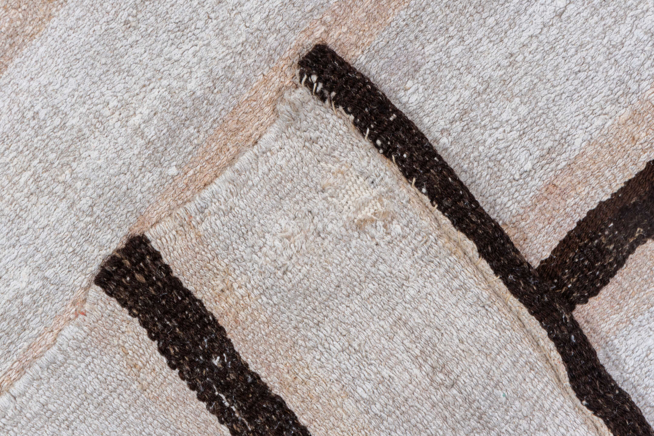 6' x 12' one-of-a-kind handmade vintage Hemp Kilim large size rug. Color palette: brown, gainsboro, gray, light gray, linen