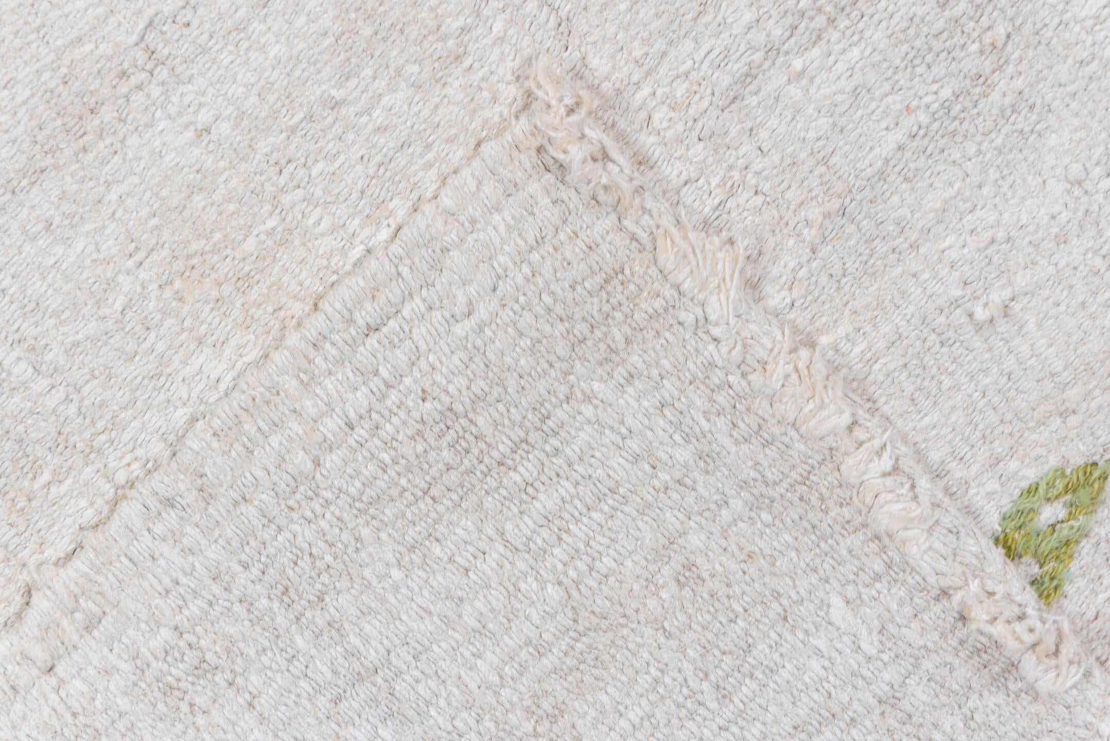 5' x 13' one-of-a-kind handmade vintage Hemp Kilim rug. Color palette: ivory, sage, orange, pink, taupe, olive, green