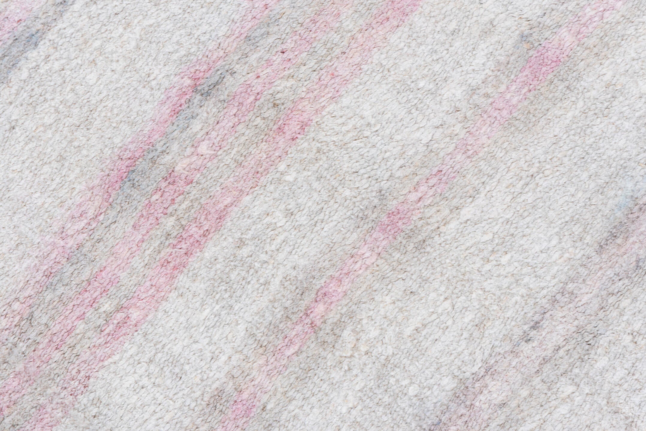 5' x 14' one-of-a-kind handmade vintage Hemp Kilim rug. Color palette: ivory, blush, pale gray, lavender, taupe, pink