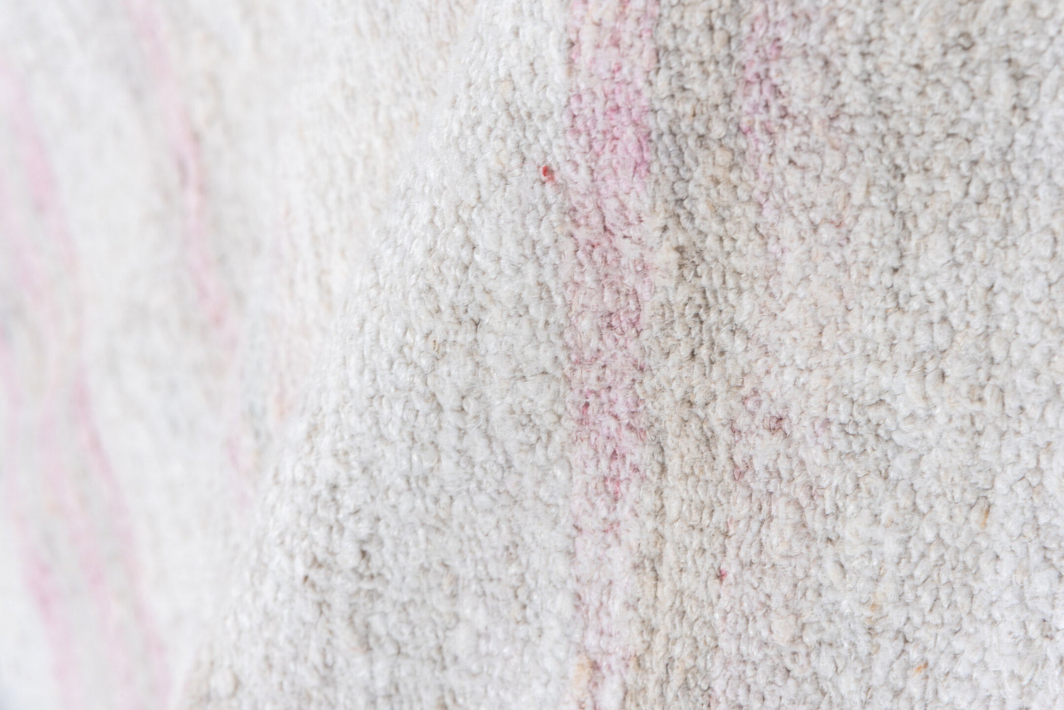 5' x 14' one-of-a-kind handmade vintage Hemp Kilim rug. Color palette: ivory, blush, pale gray, lavender, taupe, pink
