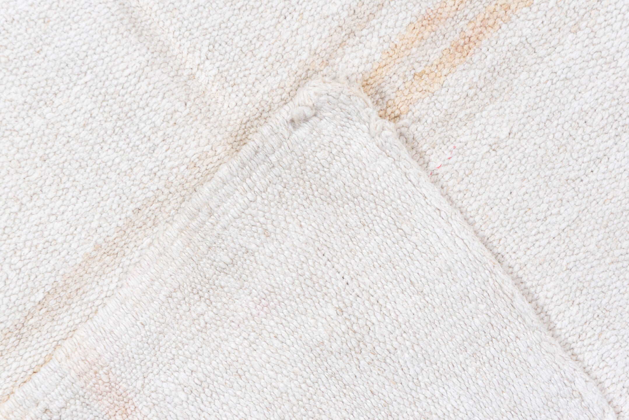 5' x 11' one-of-a-kind handmade vintage Hemp Kilim rug. Color palette: ivory, cream, beige, sand