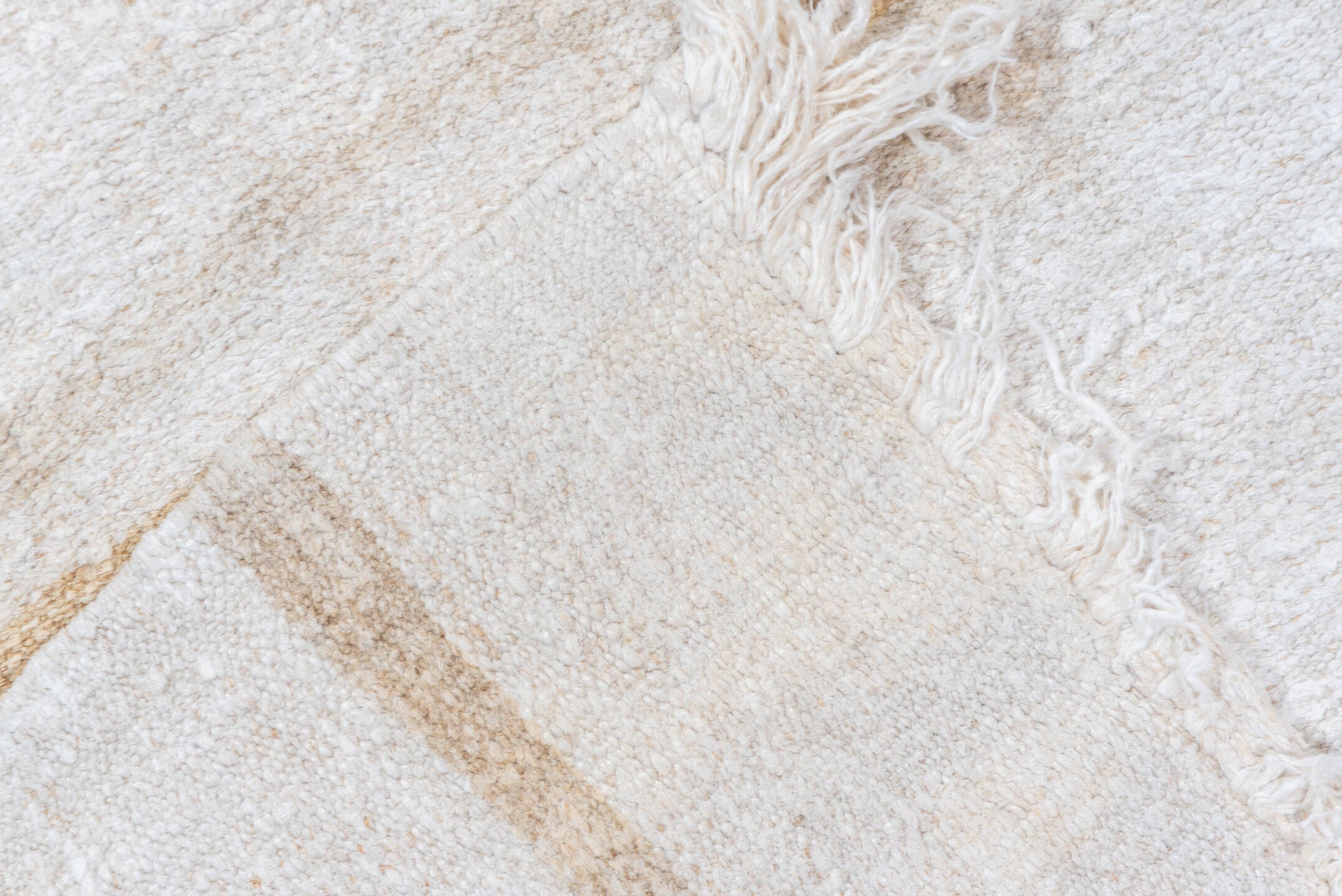 5' x 12' one-of-a-kind handmade vintage Hemp Kilim rug. Color palette: ivory, camel, cream, taupe, beige, gray