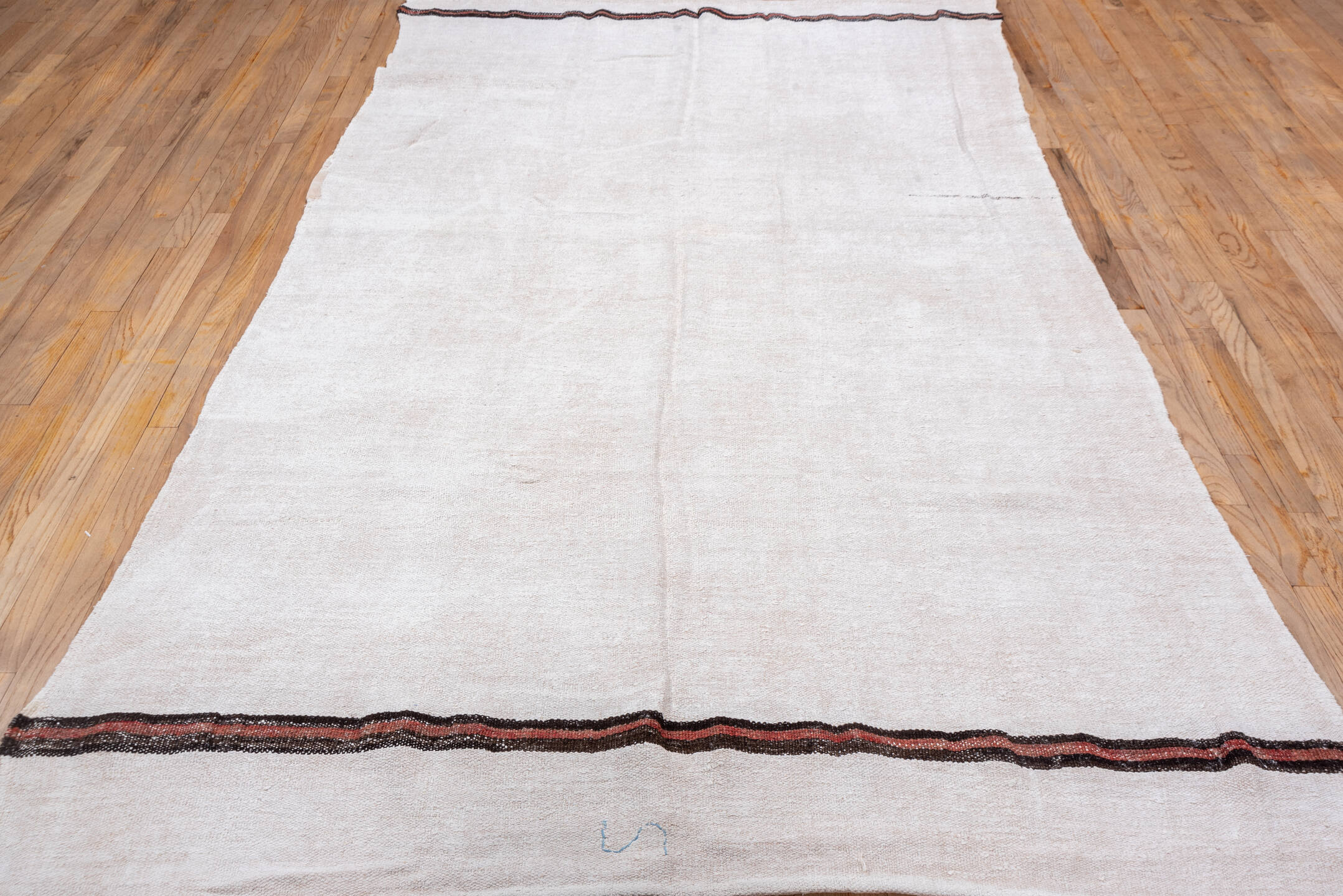 5' x 10' one-of-a-kind handmade vintage Hemp Kilim medium size rug. Color palette: ivory, cream, charcoal, rust, brown, gray